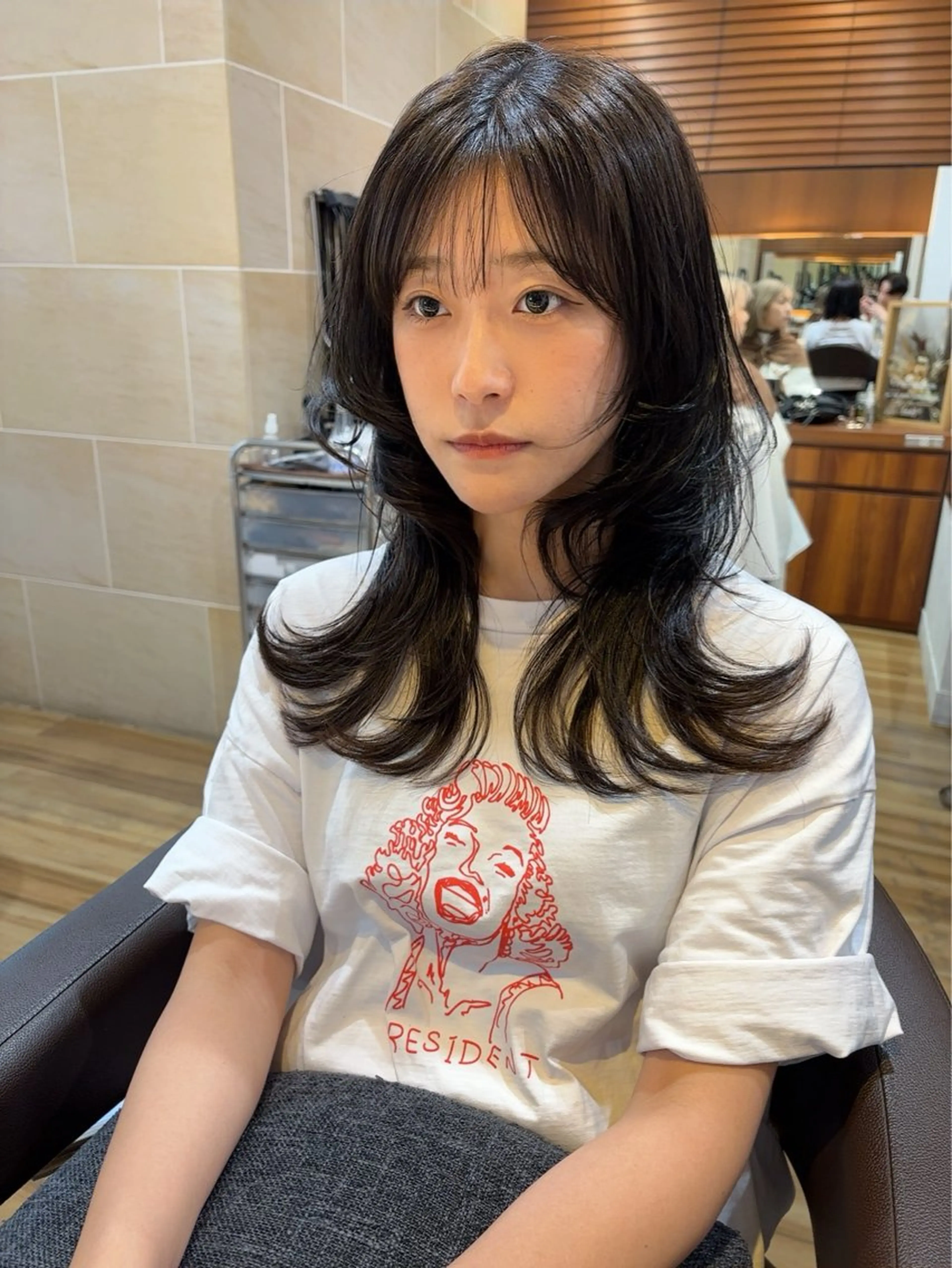 ロング パーマ 髪質改善 レイヤーカット ストレートパーマ カット 縮毛矯正 レイヤーカット /透明感/千葉怜寿のヘアスタイル