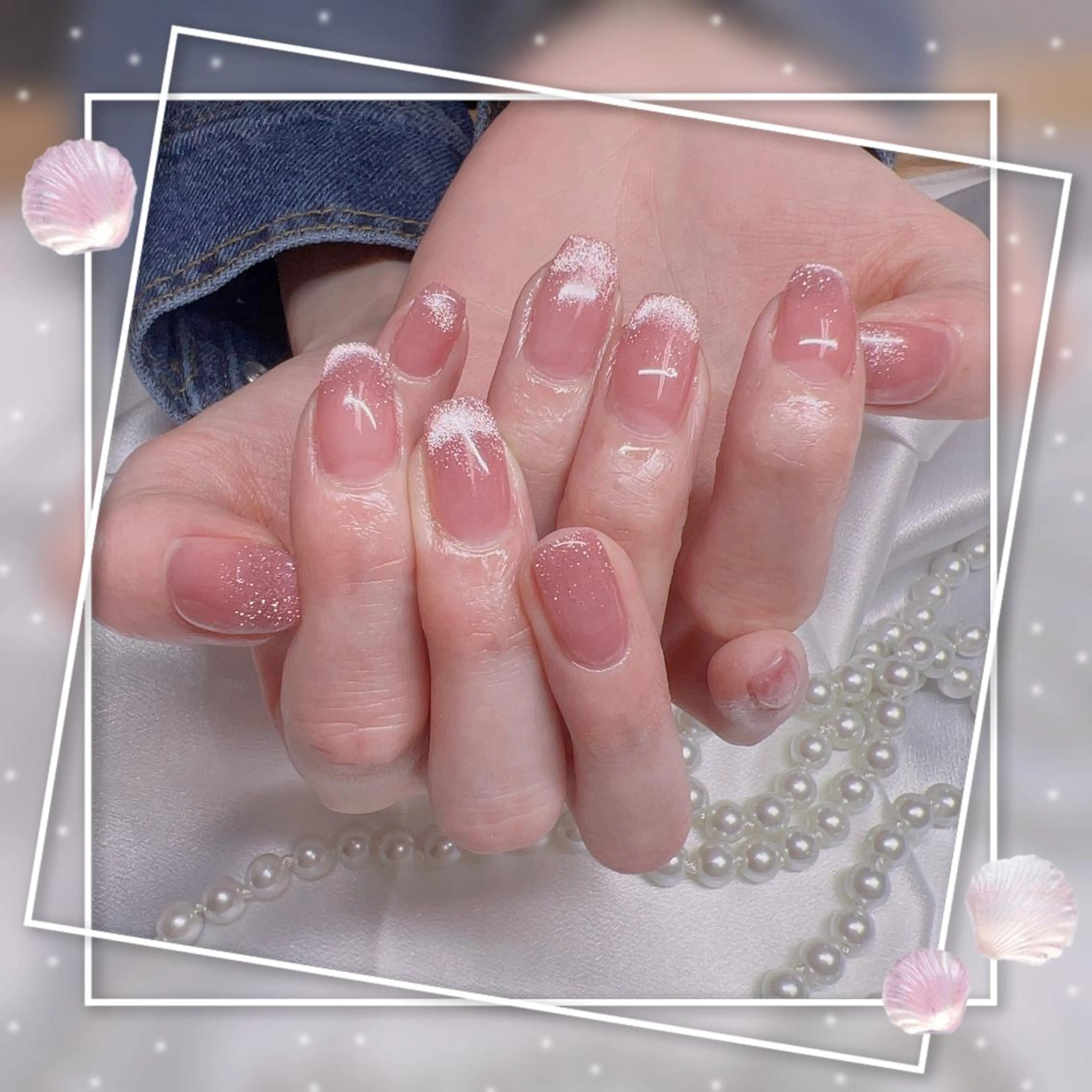 ネイル フレンチネイル キラキラネイル 韓国ネイル マグネットネイル マグネットフレンチ ハンドネイル Chill Nailsalonのネイルデザイン