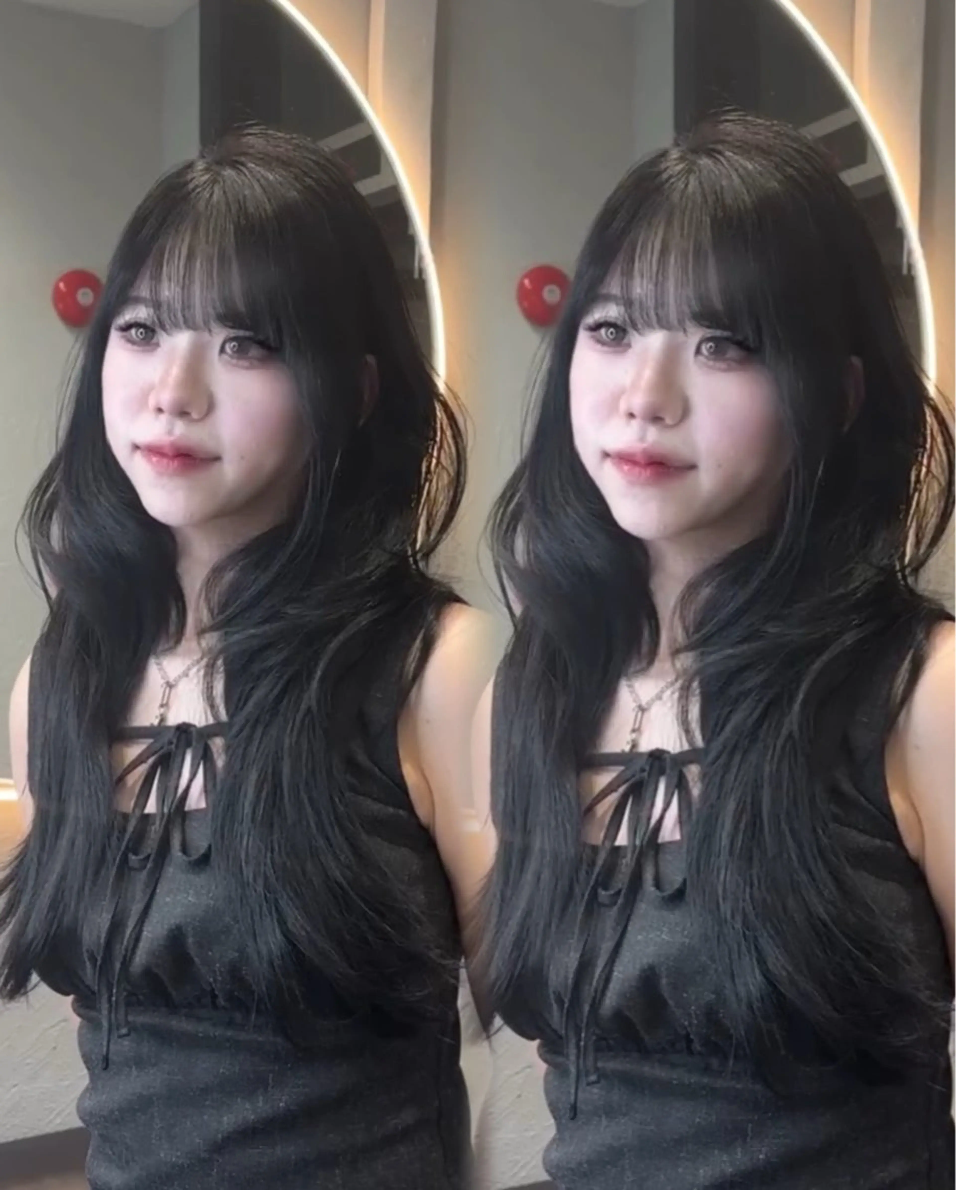 ロング 韓国ヘア/ブリーチ無 しWカラー/オリーブのヘアスタイル