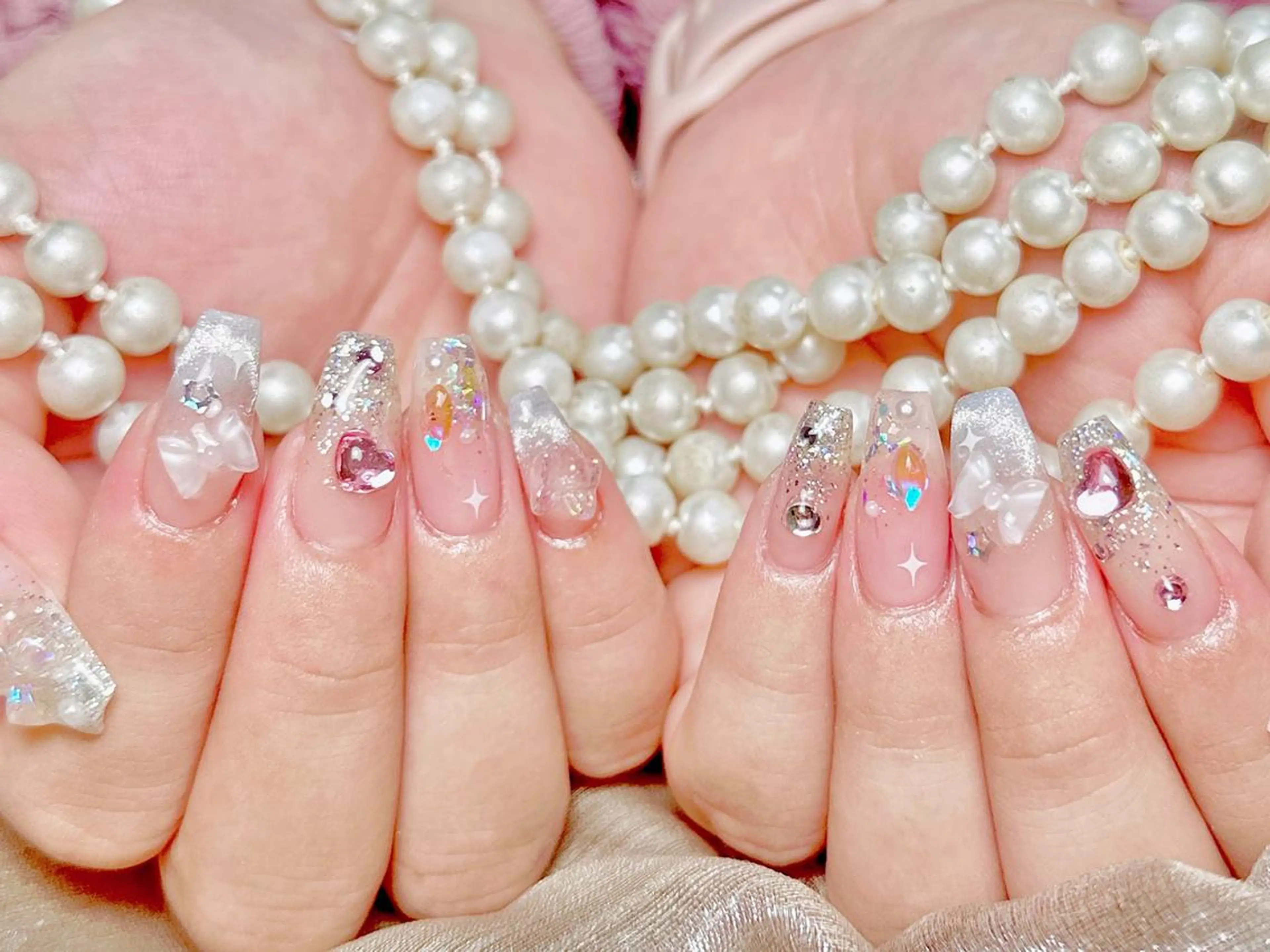 ネイル オーロラネイル チークネイル 成人式 長さ出し フットネイル ナユキNA.YUKI 渋谷店のネイルデザイン