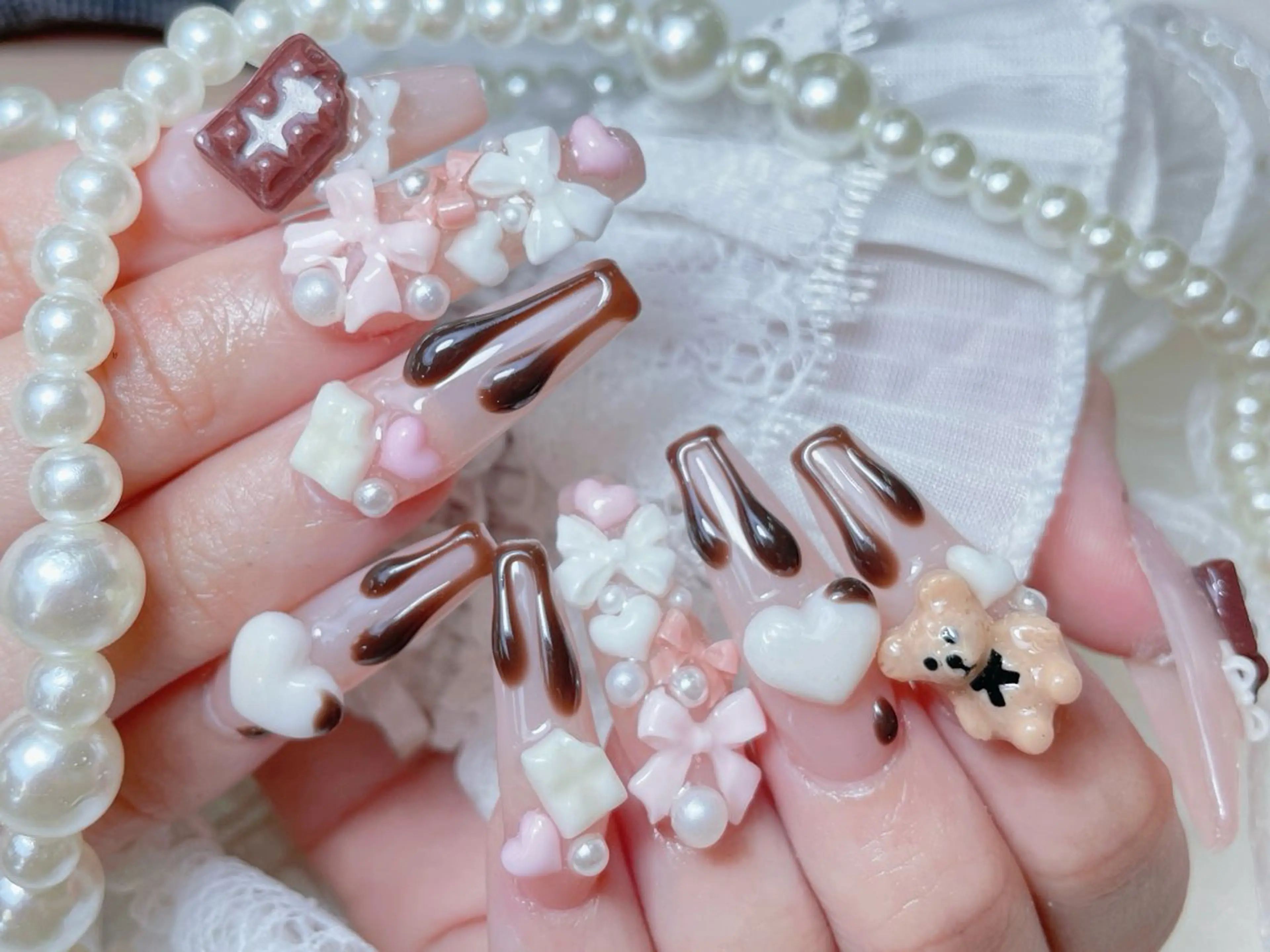 ネイル クリアネイル ロングネイル マグネットネイル 大理石ネイル(マーブル) 春ネイル ハンドネイル princess👑 木戸　唯のネイルデザイン