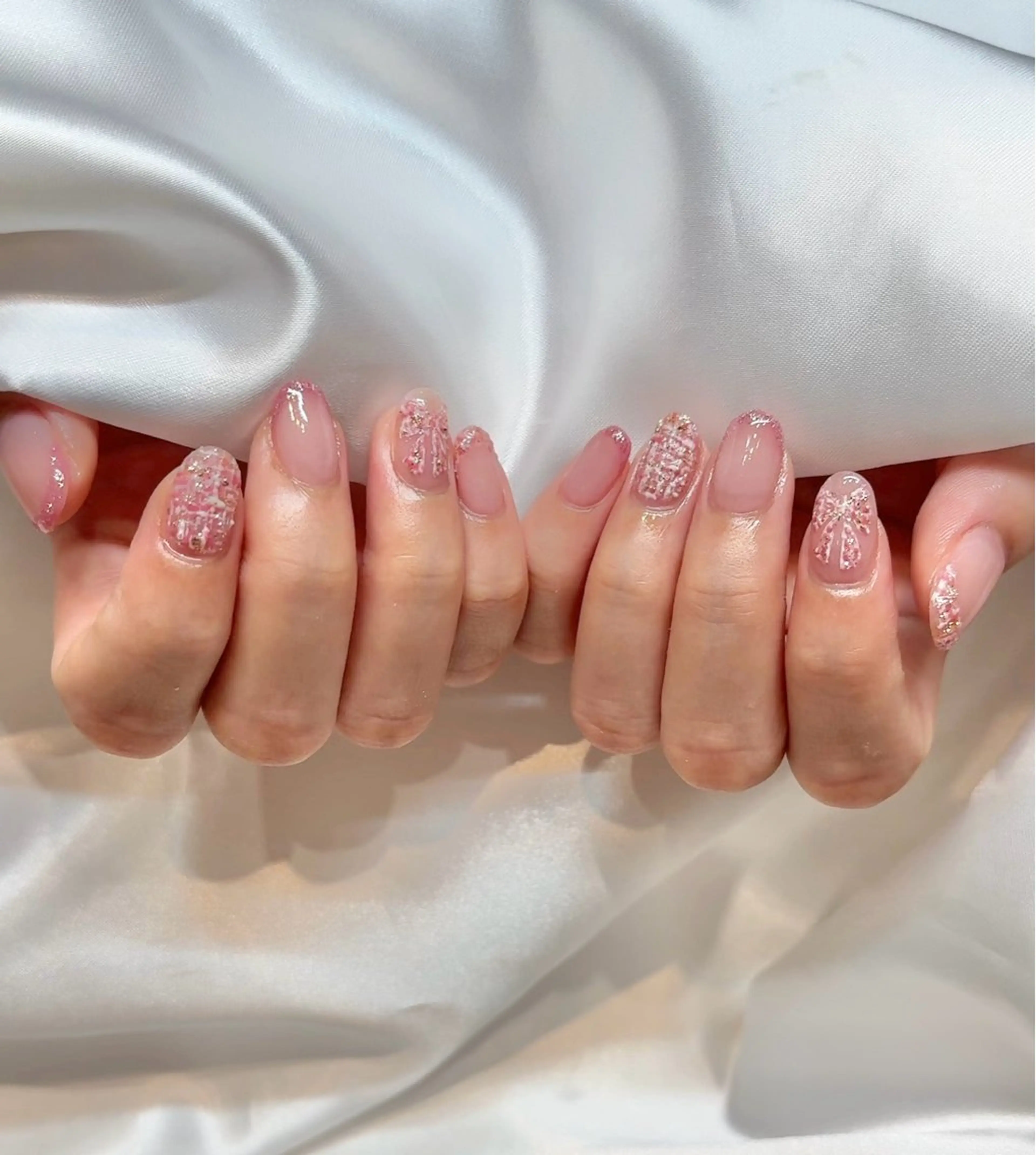 ネイル ピンク ツイードネイル nail Latteのネイルデザイン