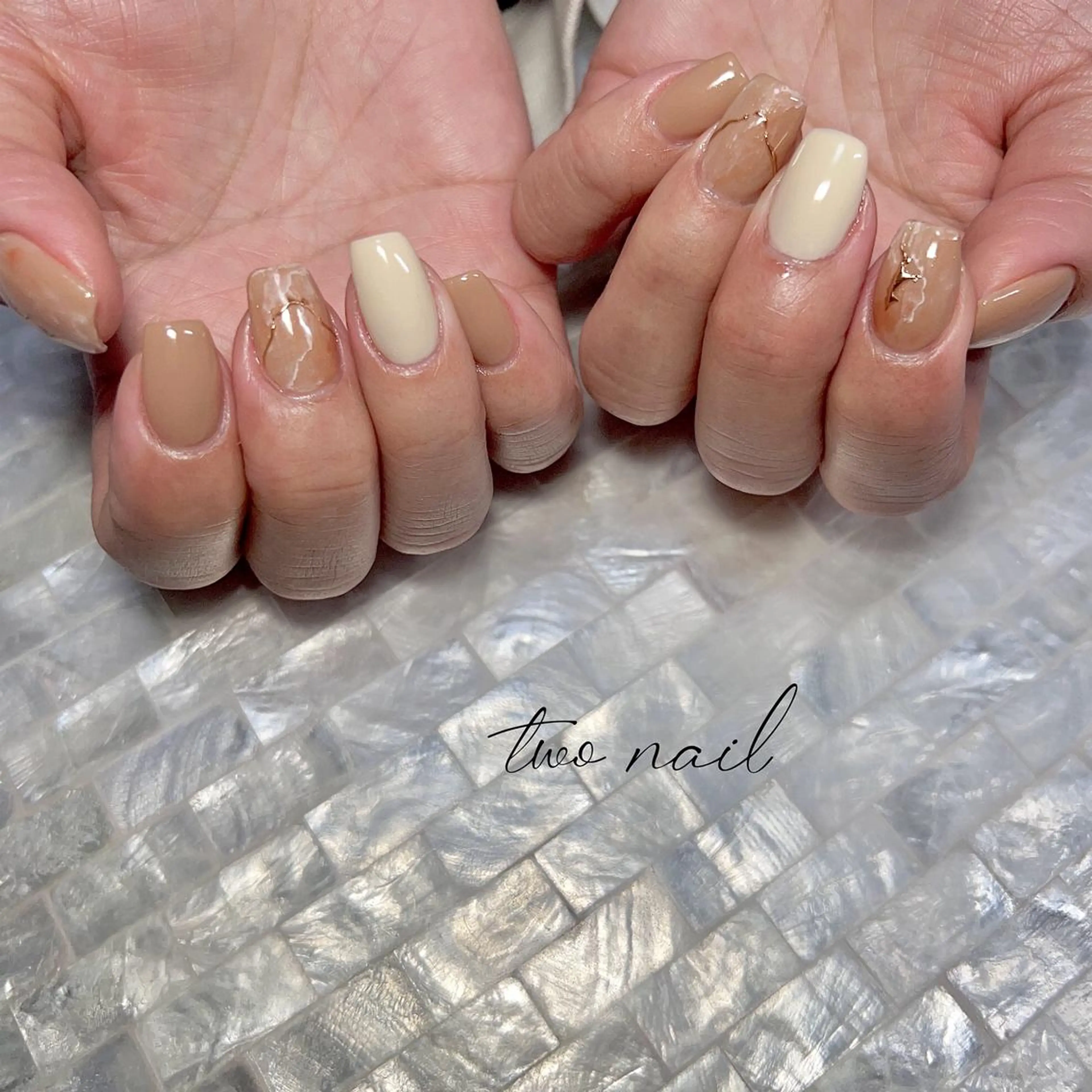 ネイル アートネイル ブラウン フットネイル ハート 大理石ネイル(マーブル) ハンドネイル two nailのネイルデザイン