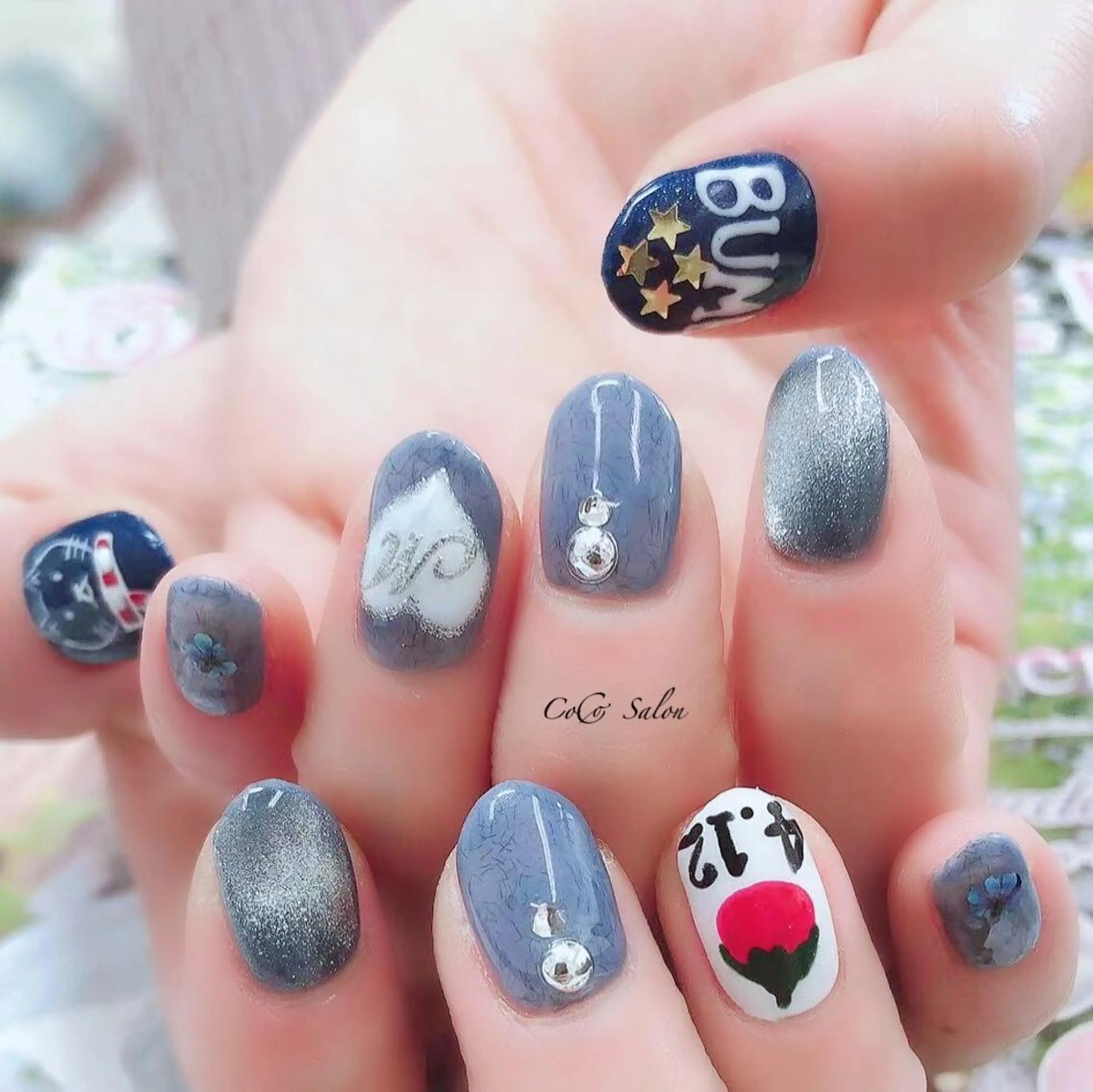 ネイル ブルー ハート マグネットネイル CoCoSalon ネイル/まつ毛予約のネイルデザイン
