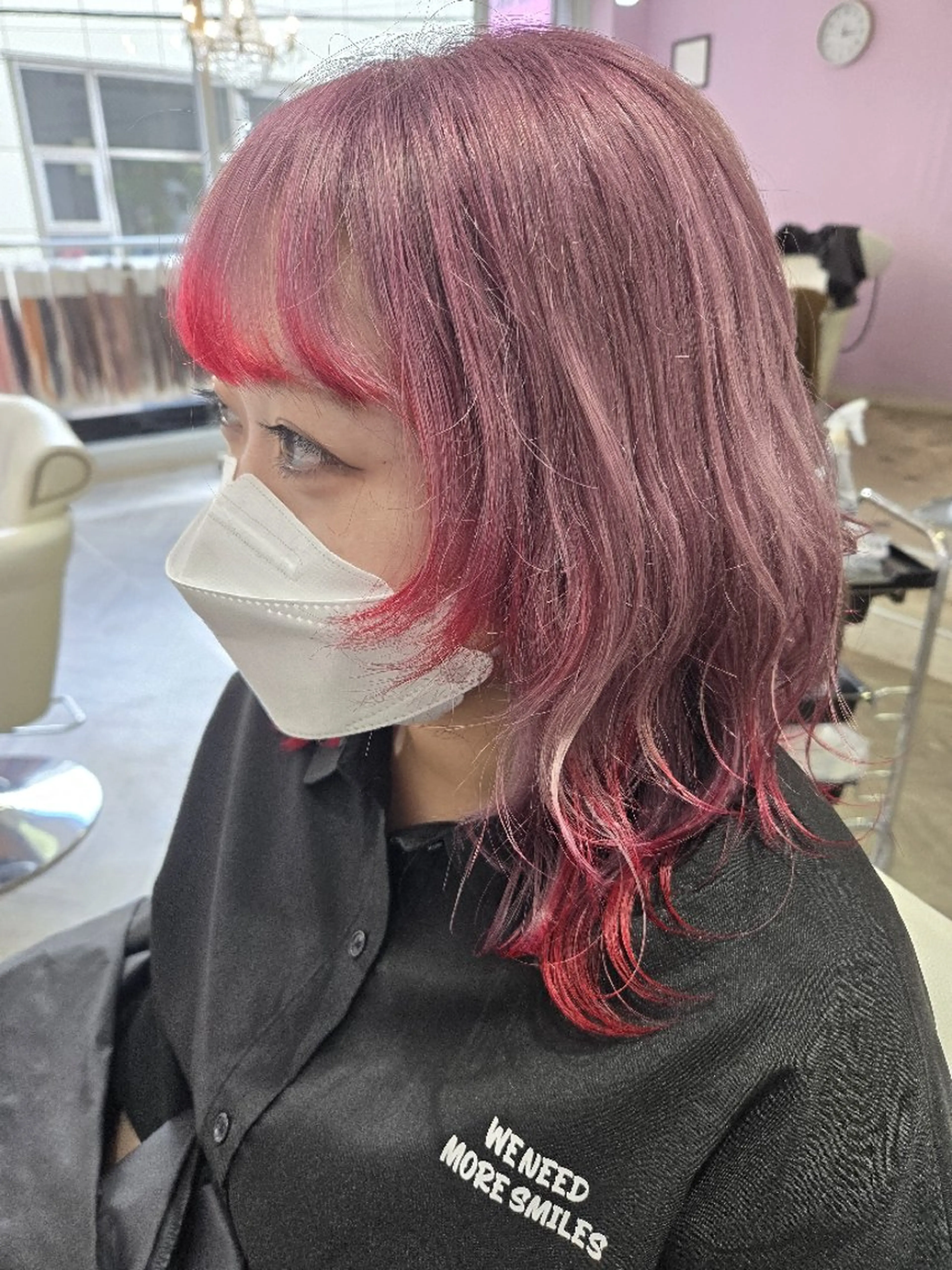 ミディアム ヘアアレンジ カラー ピンクカラー レッドカラー ナカシマ  アユミのヘアスタイル