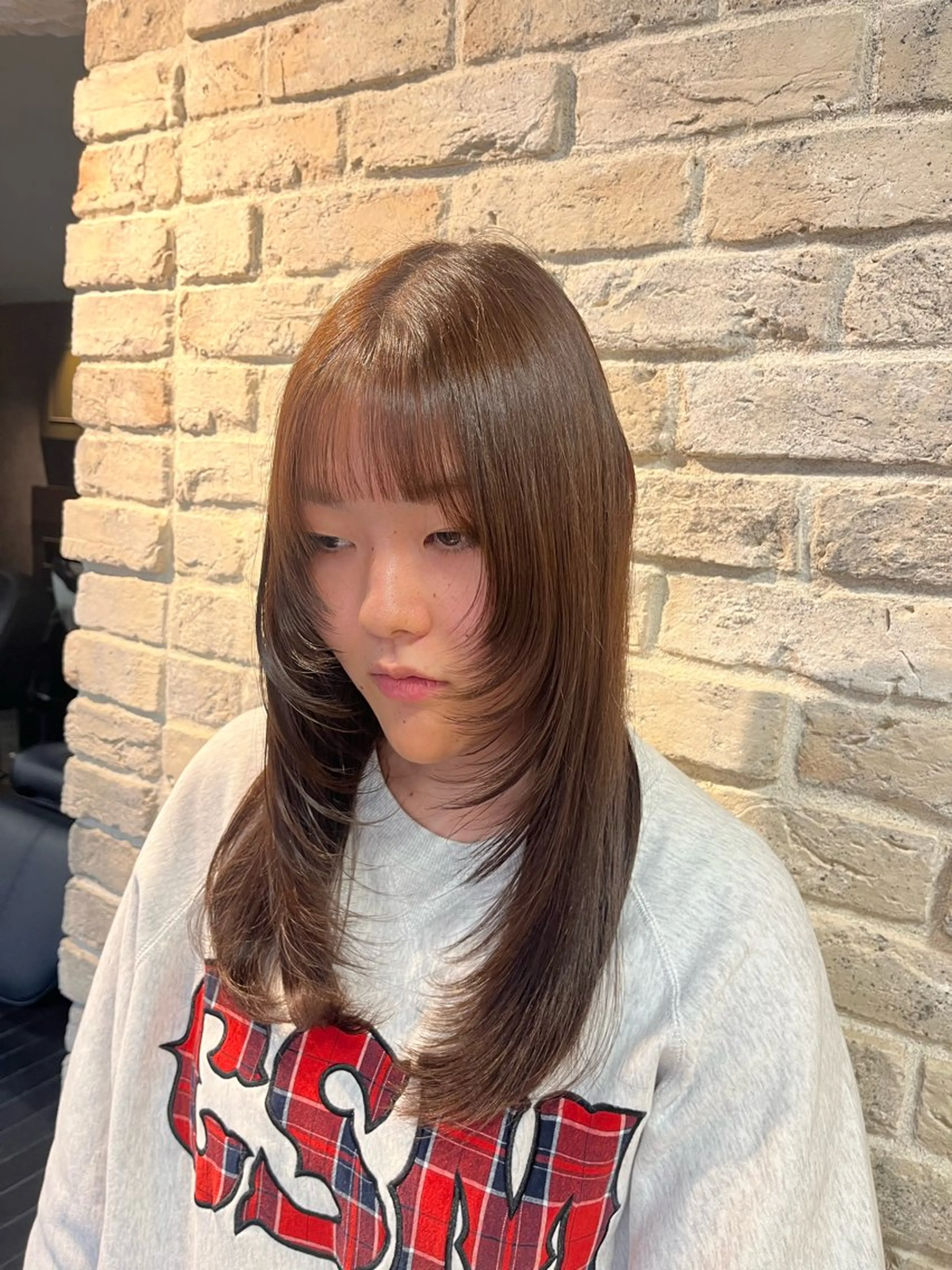 ロング 顔周りカット ハイレイヤー レイヤーカット メンズパーマ/縮毛 矯正/徳田真緒のヘアスタイル