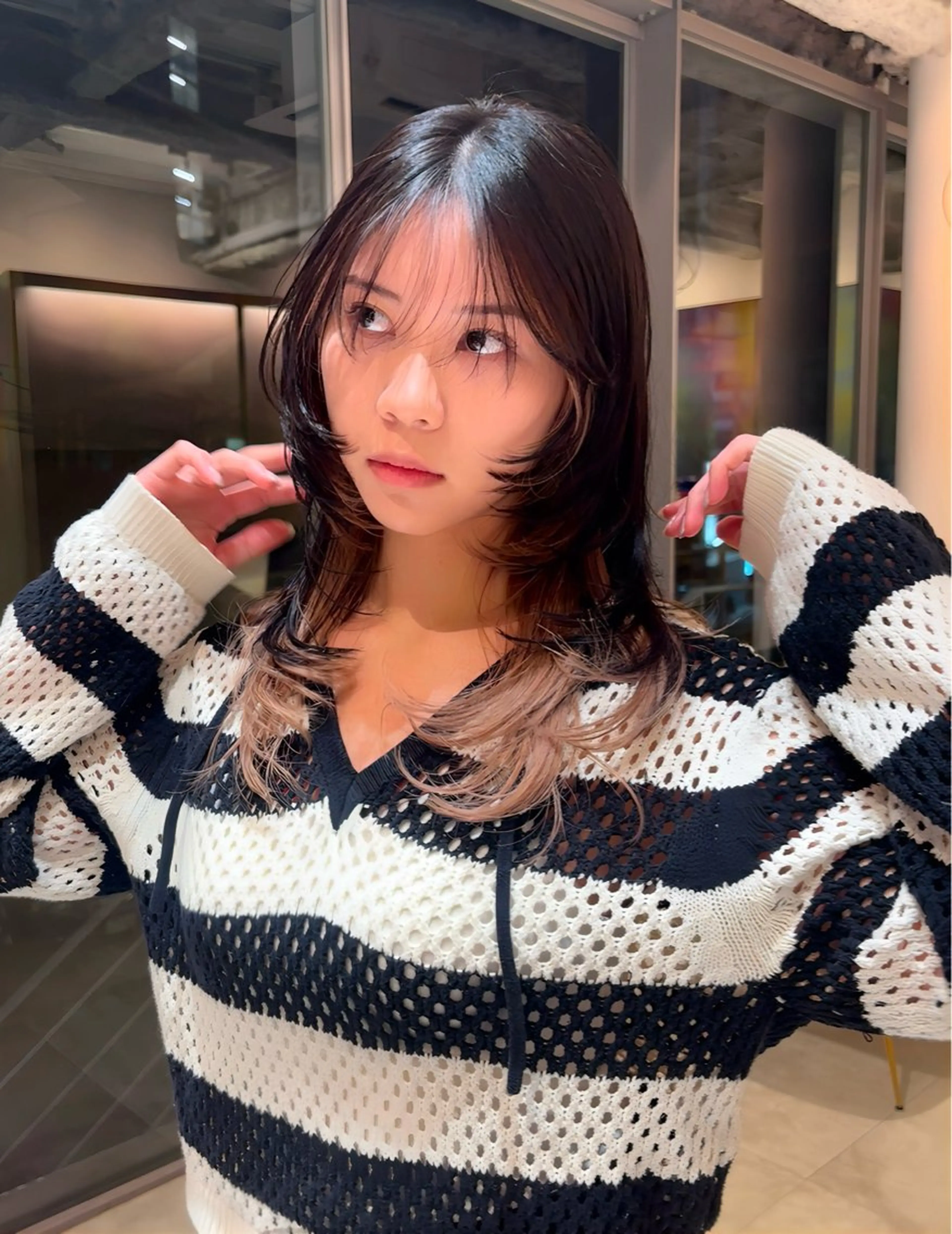 ロング カラー インナーカラー レイヤーカット 透明感カラー/パーマ オレンジmiyo⭐️のヘアスタイル