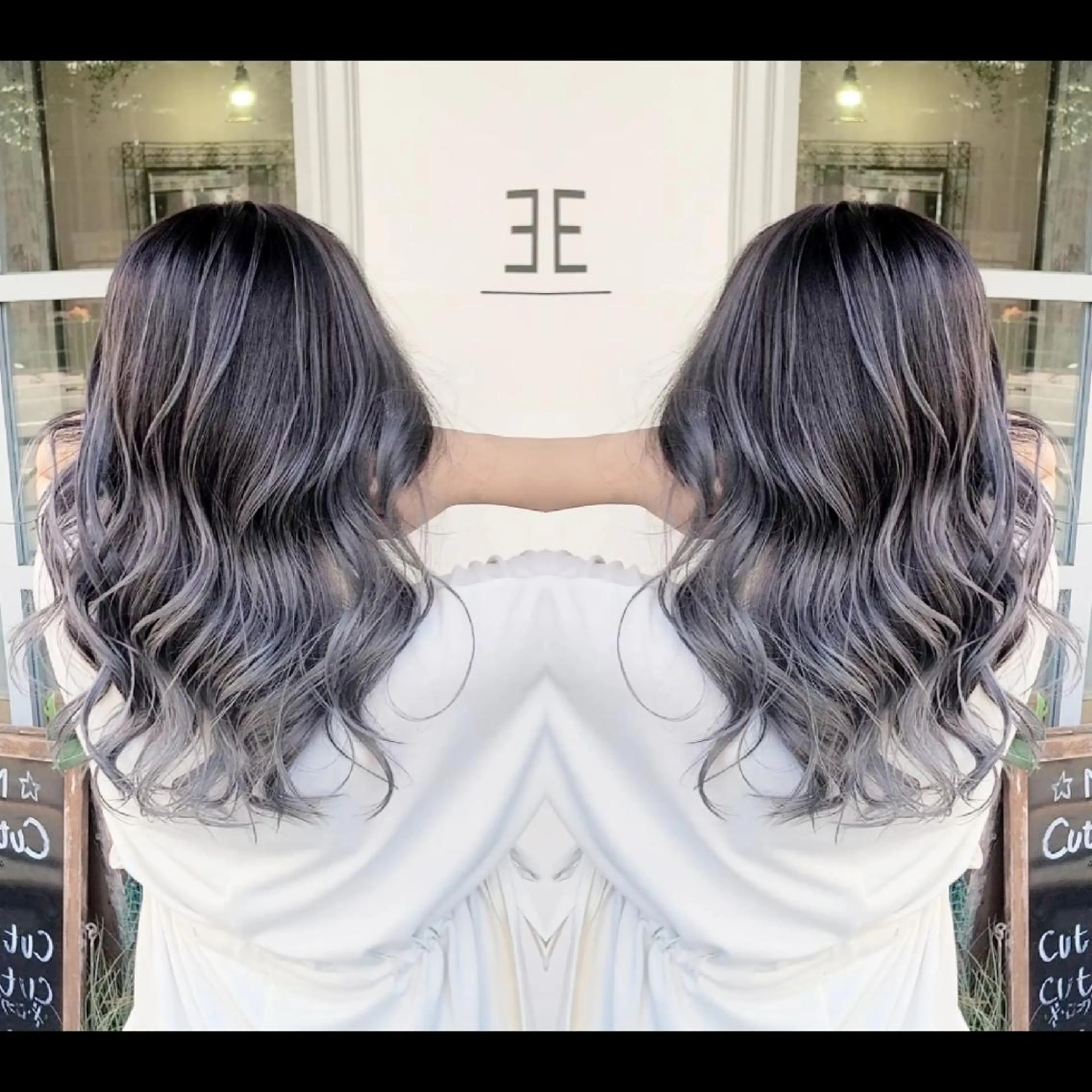 カラー ロング アッシュ アッシュグレー バレイヤージュ ベージュカラー ブリーチ cherie所属・バレイヤージュ/ ハイライト/大内格のヘアスタイル