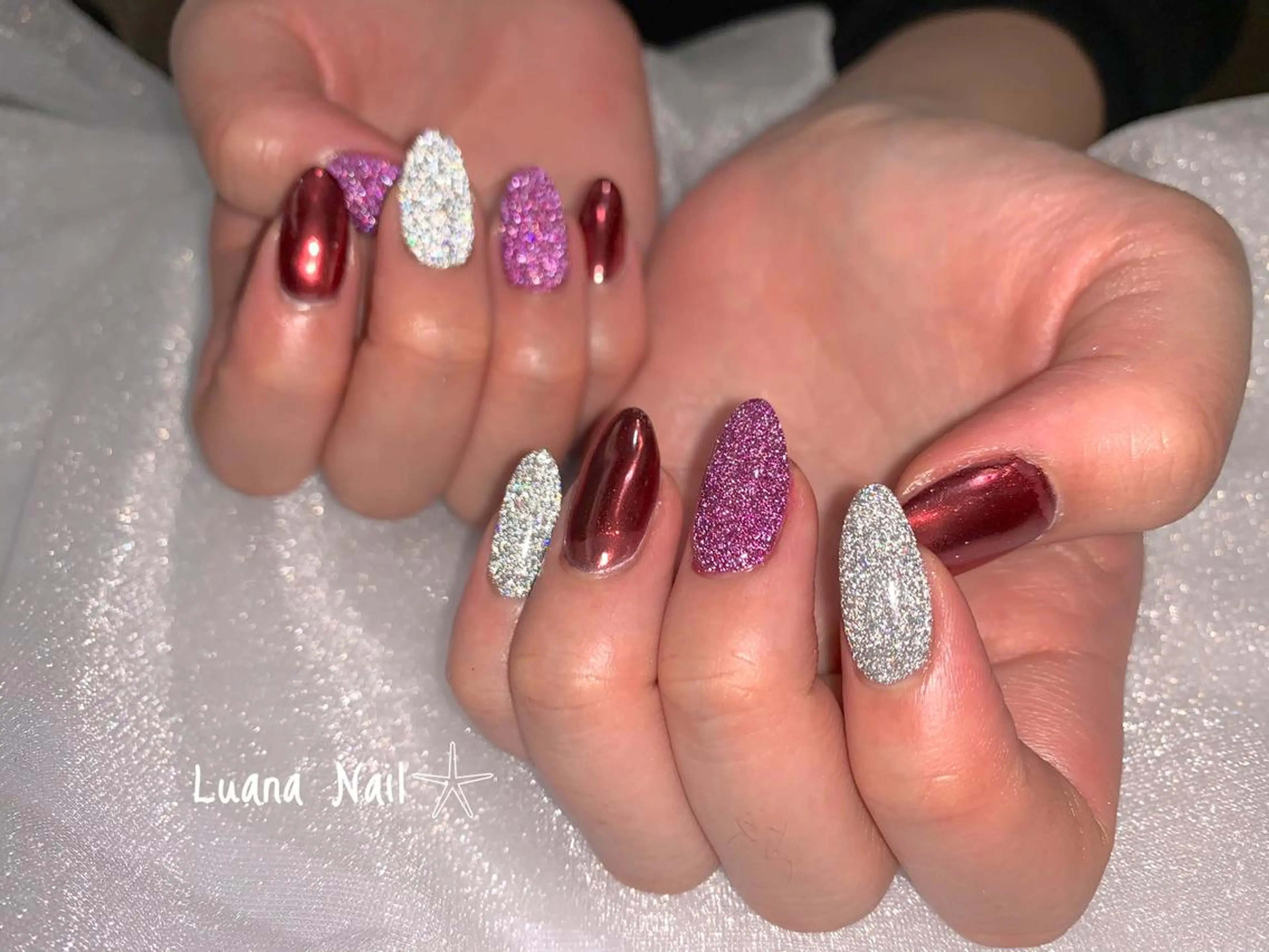 ネイル フラッシュネイル ラメ(グリッター) ミラーネイル ハンドネイル BeauJu by Luana Nailのネイルデザイン
