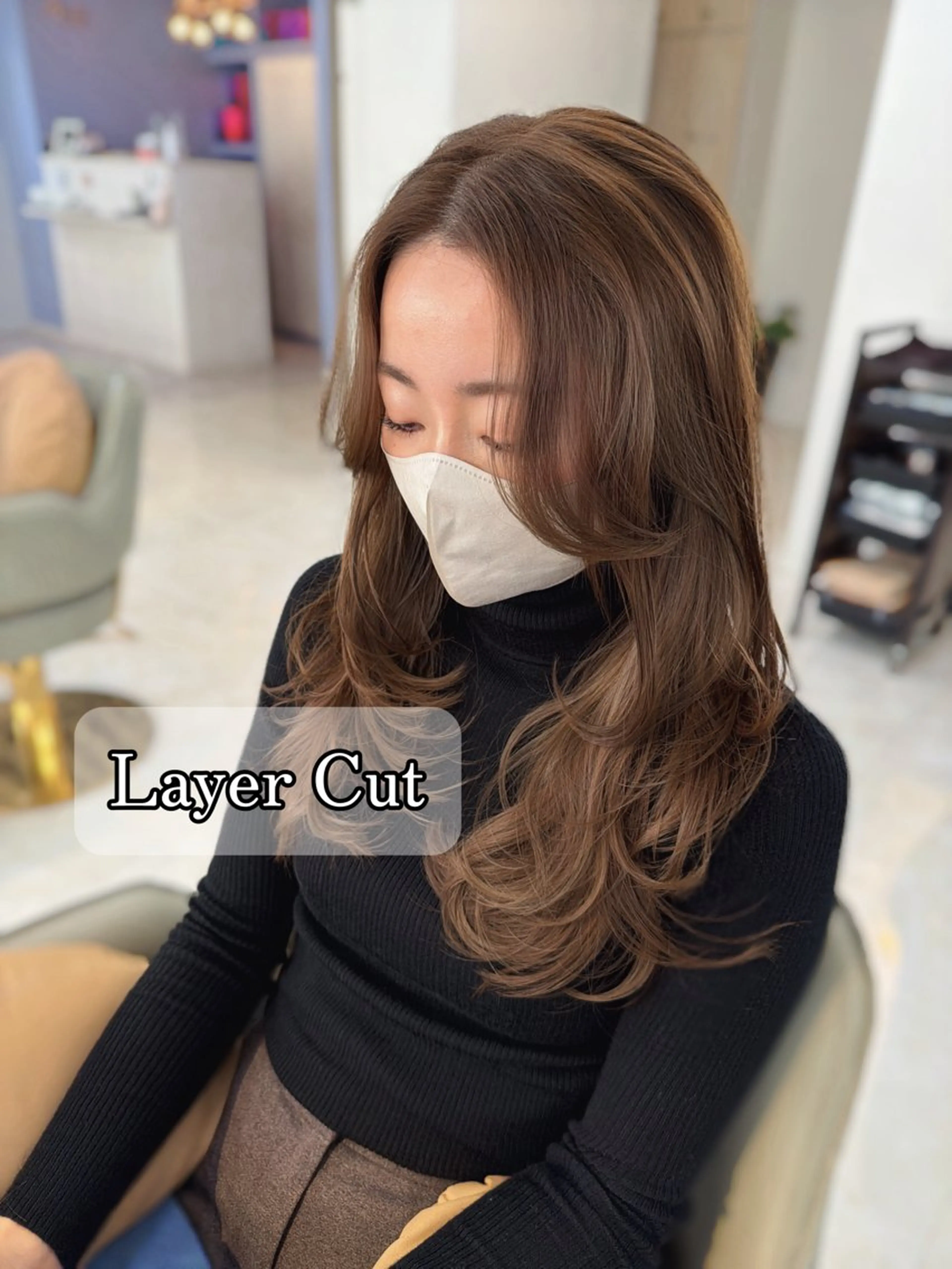 ロング ハッシュカット レイヤーカット 小顔カット カット ヘアカラー トリートメント レイヤーカット 中屋光貴のヘアスタイル