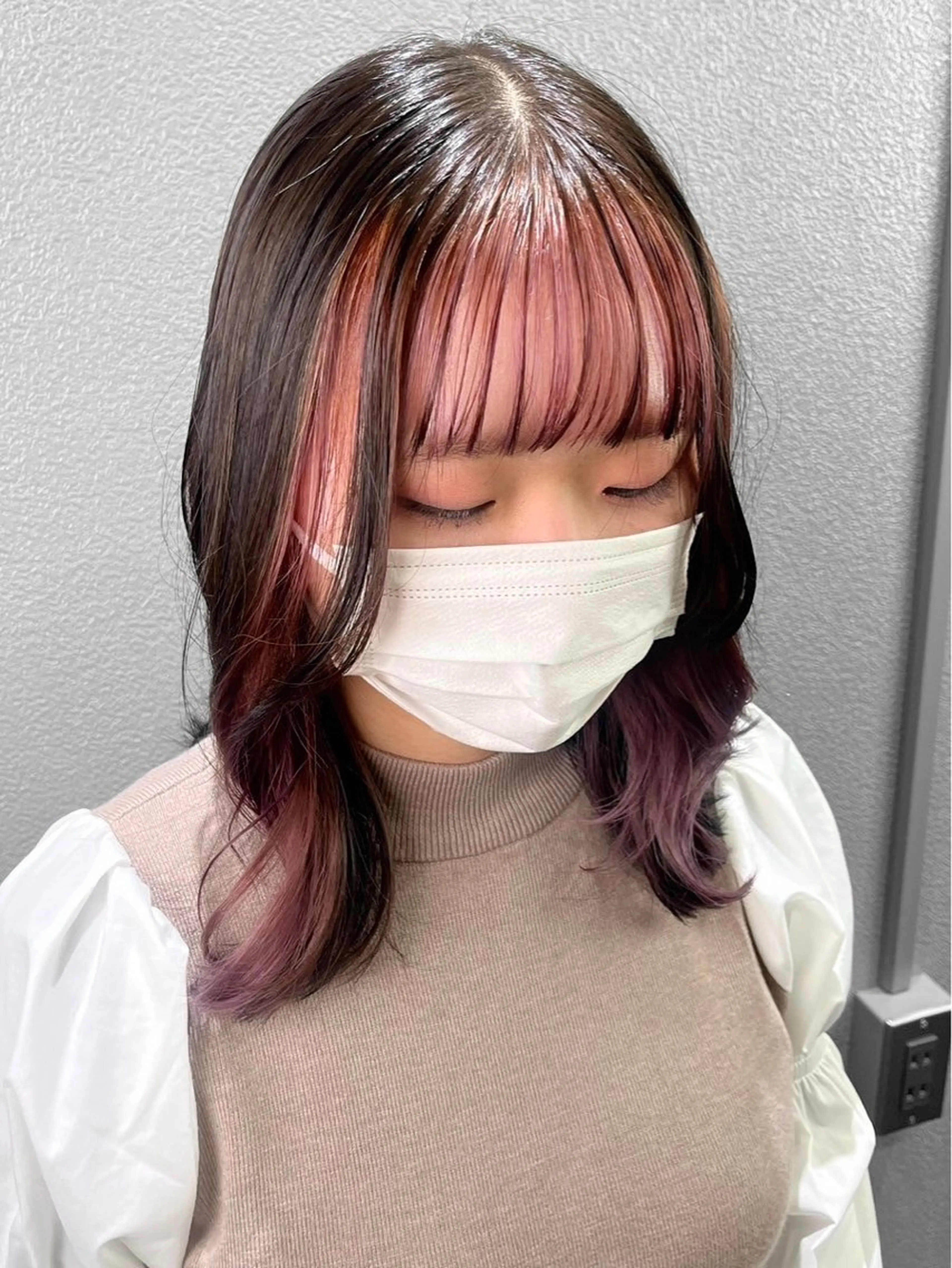 セミロング カラー バレイヤージュ ブリーチ ケアブリーチ イヤリングカラー ハイライトカラー カット ヘアカラー トリートメント ハイトーン/韓国風/ 艶髪/吉祥寺のヘアスタイル