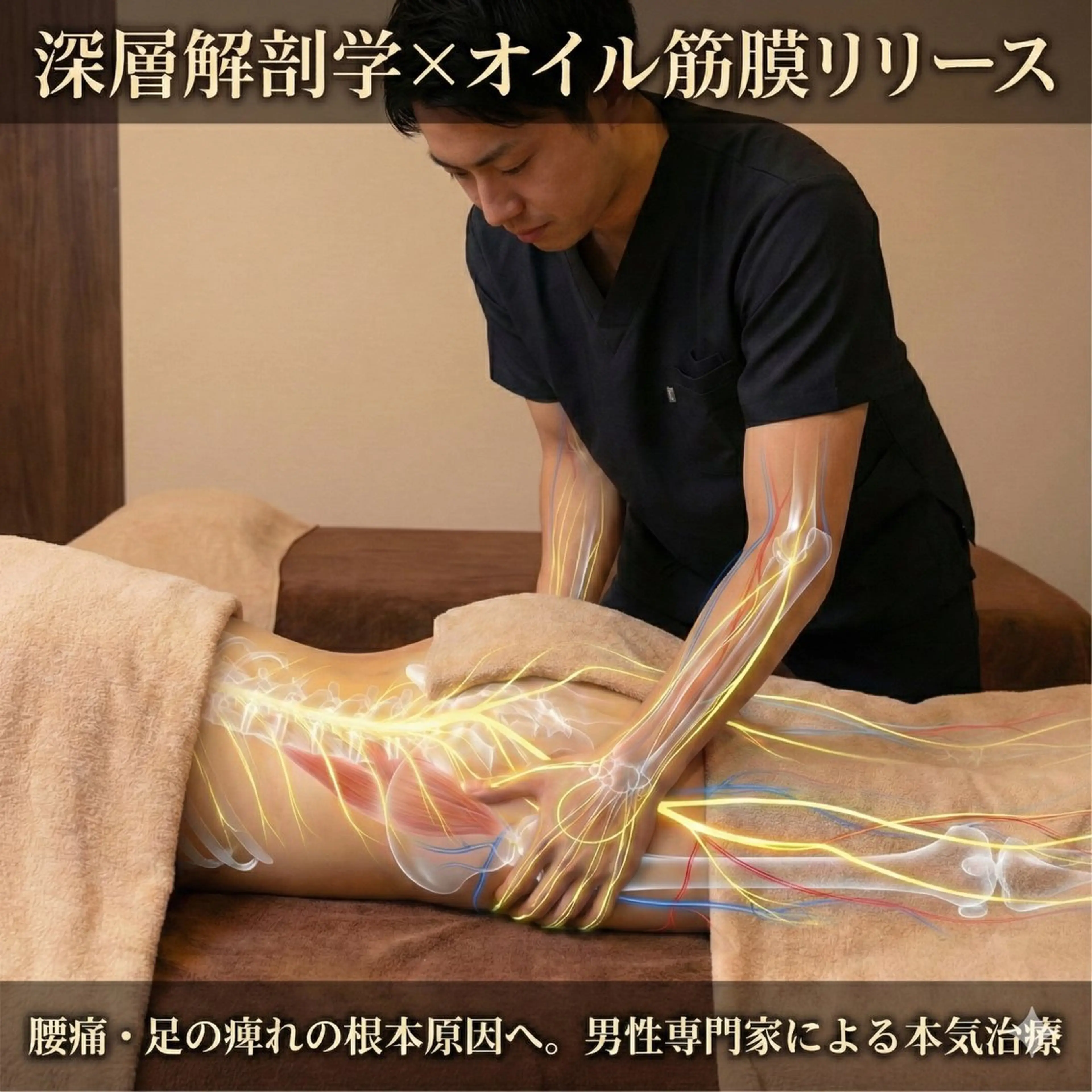 【ご新規様】腰痛・足の痺れ救済｜解剖学×骨盤矯正・深層筋膜リリース｜坐骨神経痛/重だるさを解消【施術60分】の写真