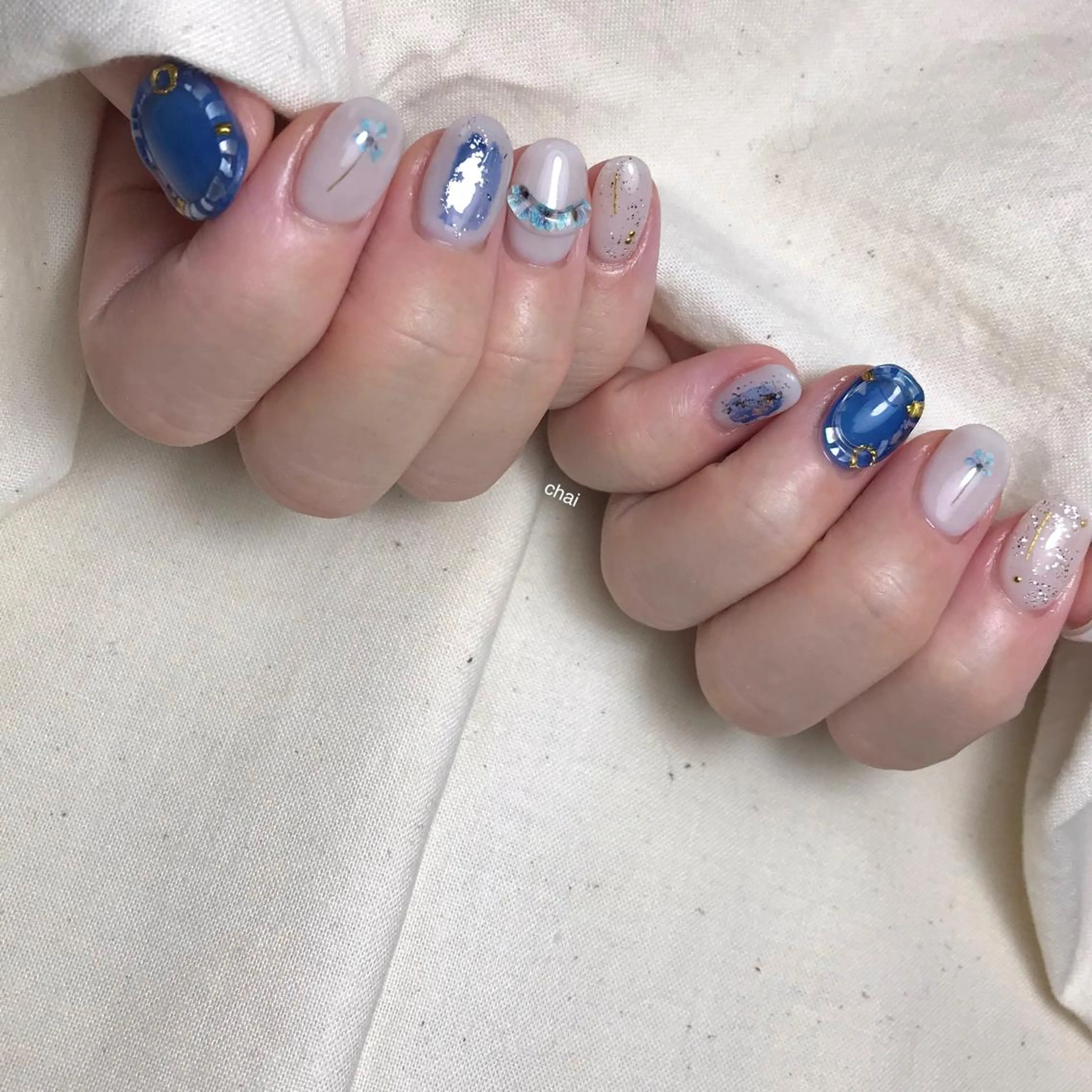 ネイル ブルー 夏ネイル ハンドネイル 💅chainail _aiのネイルデザイン