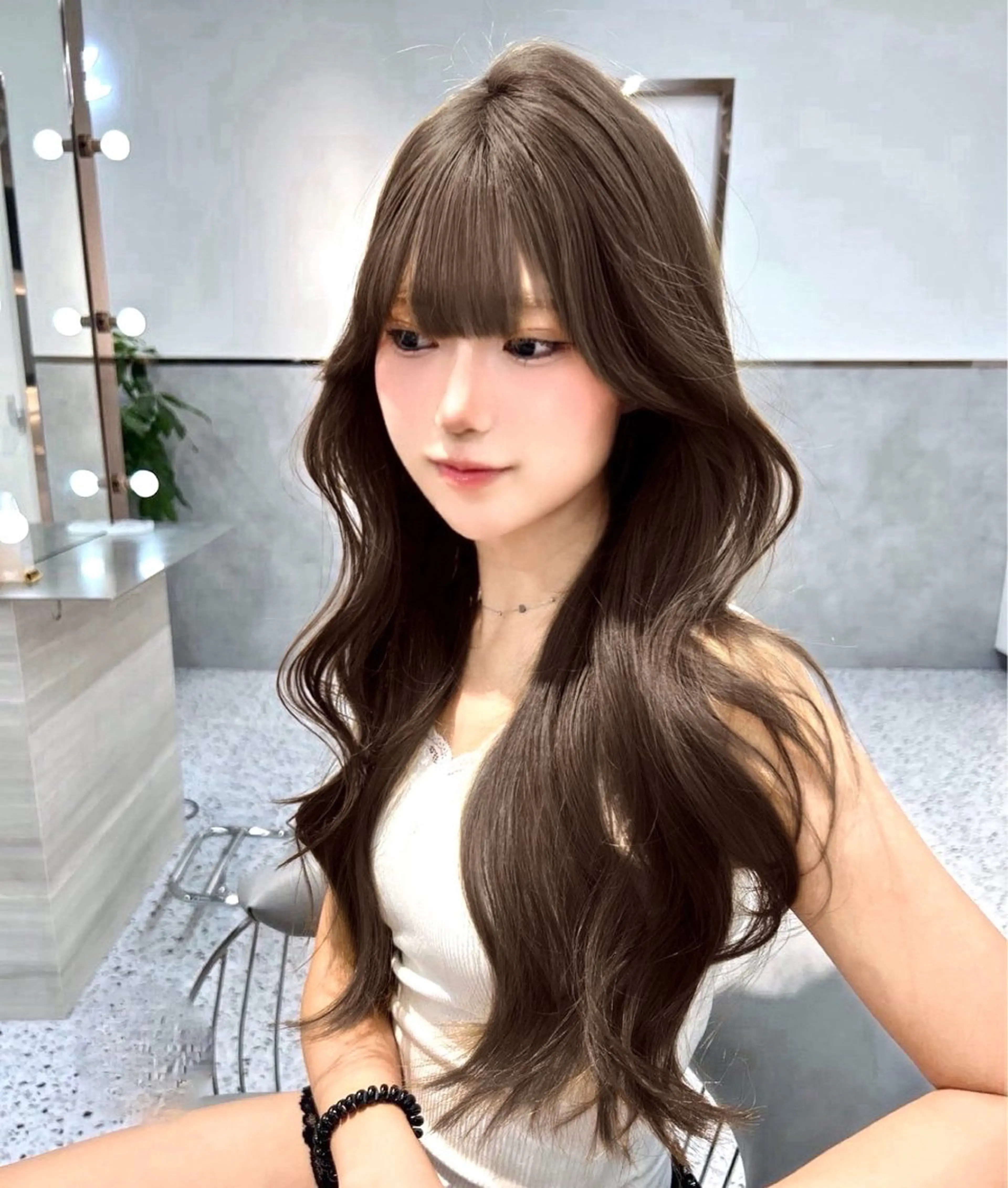 ロング チョコレートブラウン 韓国風ヘア レイヤーカット ワンホンヘア 🎀透明感カラー shizuka🎀のヘアスタイル