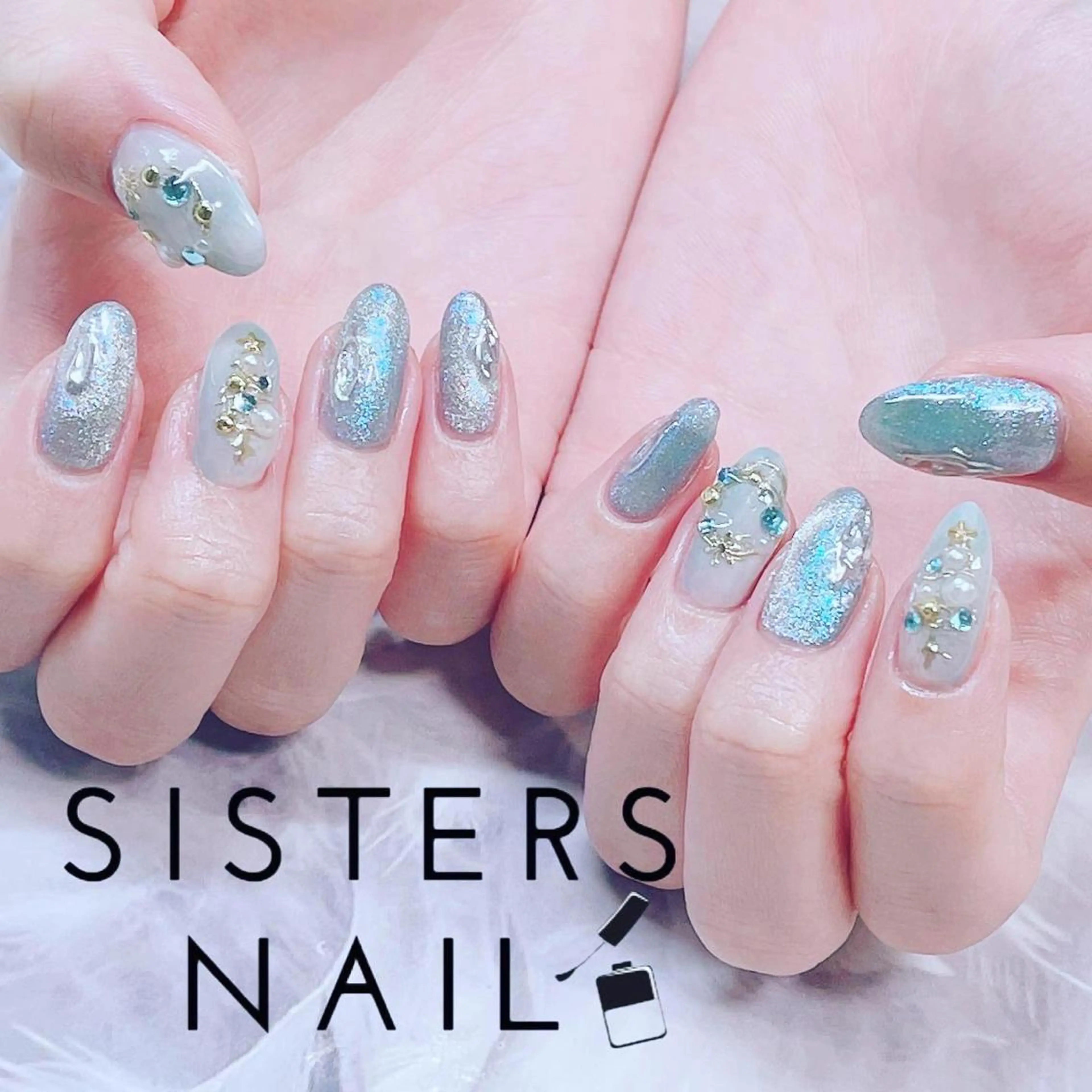 ネイル アートネイル オーロラネイル キラキラネイル マグネットネイル ミラーネイル sisters nail.fのネイルデザイン