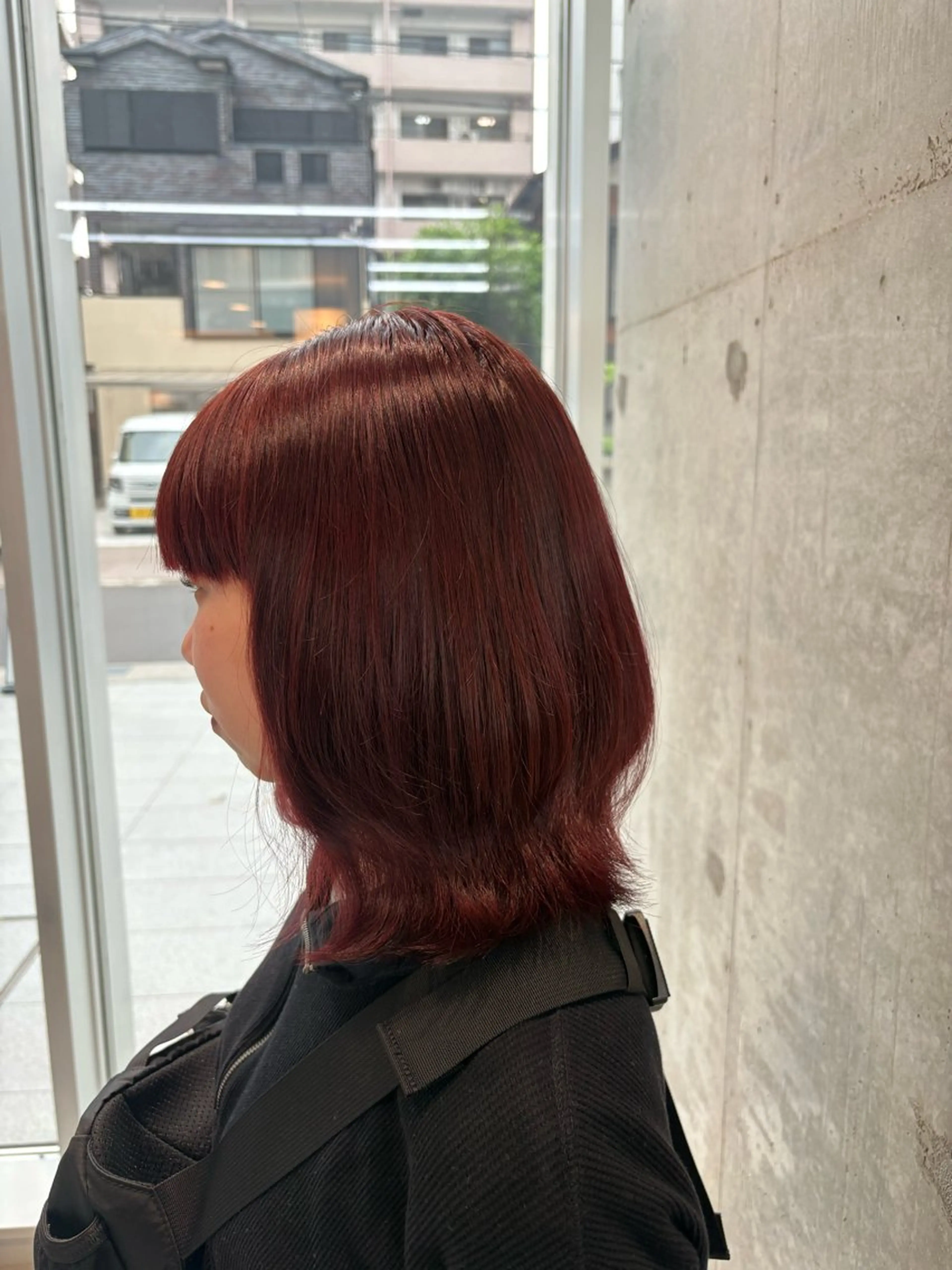 ミディアム カラー レッドカラー 吉川 未佑のヘアスタイル