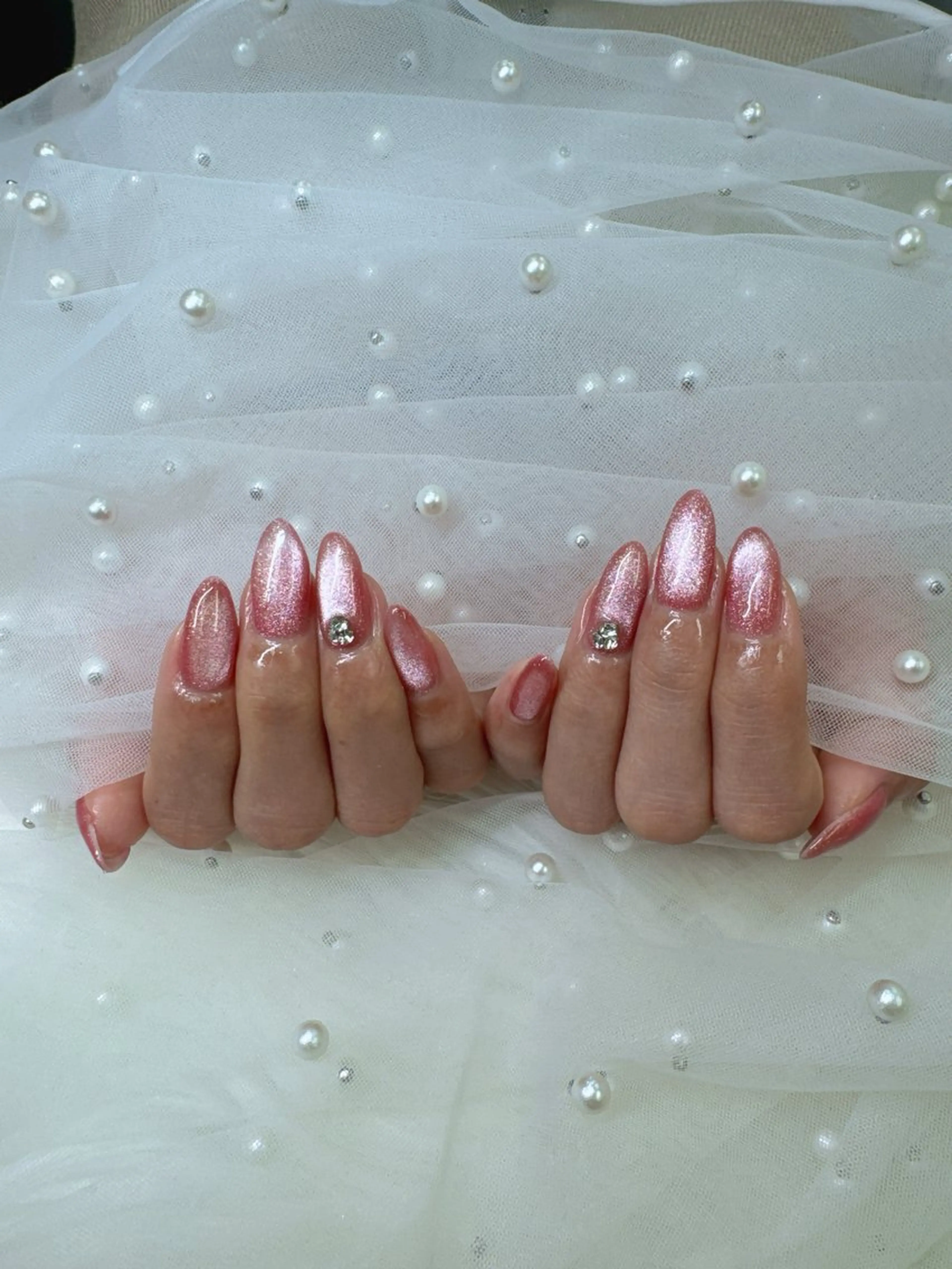 ネイル フレンチネイル ジェルネイル ガラスフレンチ キラキラネイル マグネットネイル Queeens nailのネイルデザイン
