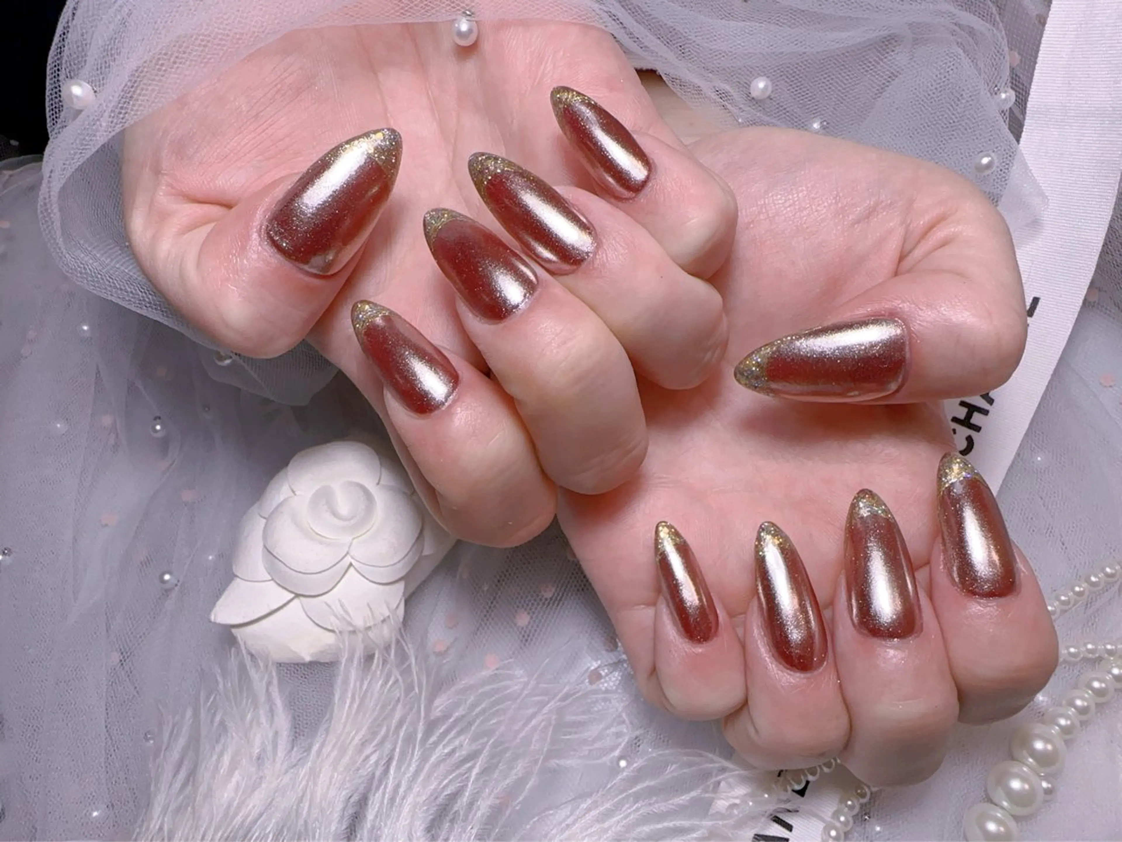 ネイル オーロラネイル フットネイル 韓国ネイル ラメ(グリッター) ラメグラデーション Belle nail salon 新小岩のネイルデザイン