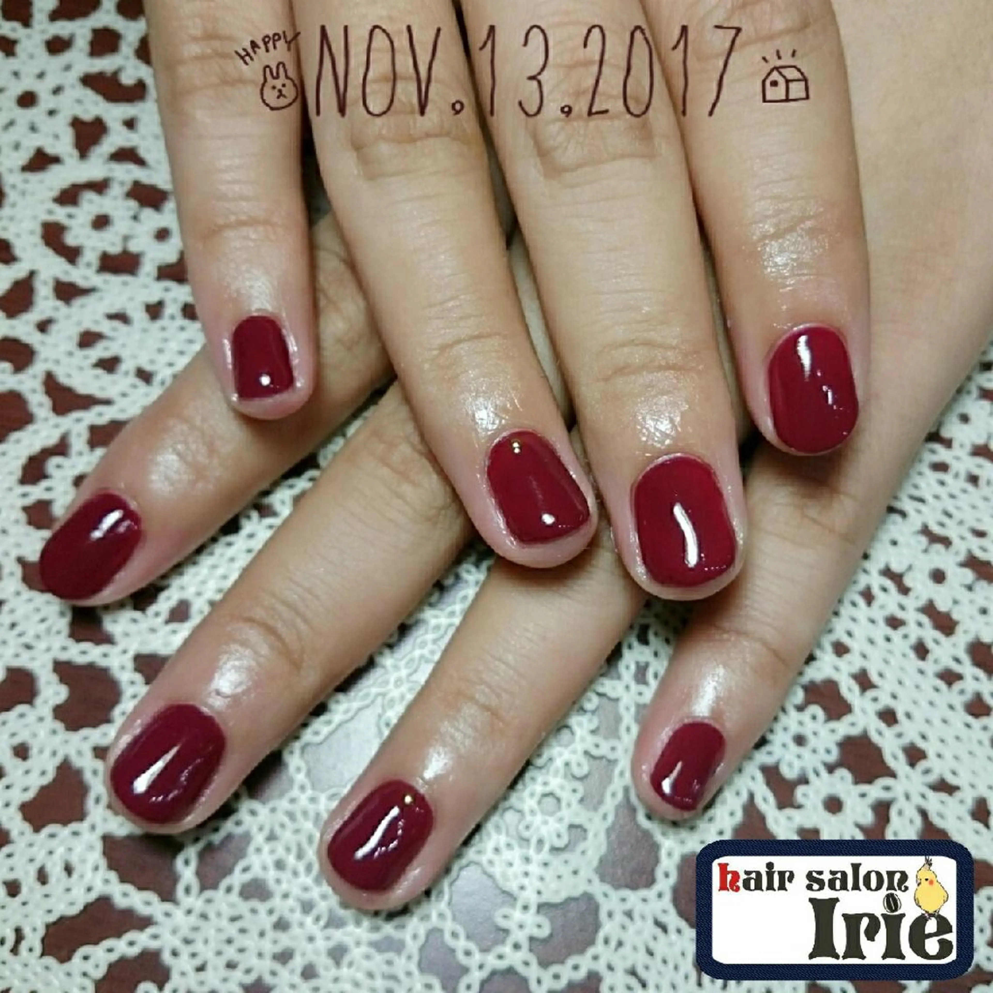 カラー パーマ ヘアアレンジ メンズ キッズ ネイル ボルドーカラー ボルドー ハンドネイル ハンドケア 與儀 知佳のネイルデザイン