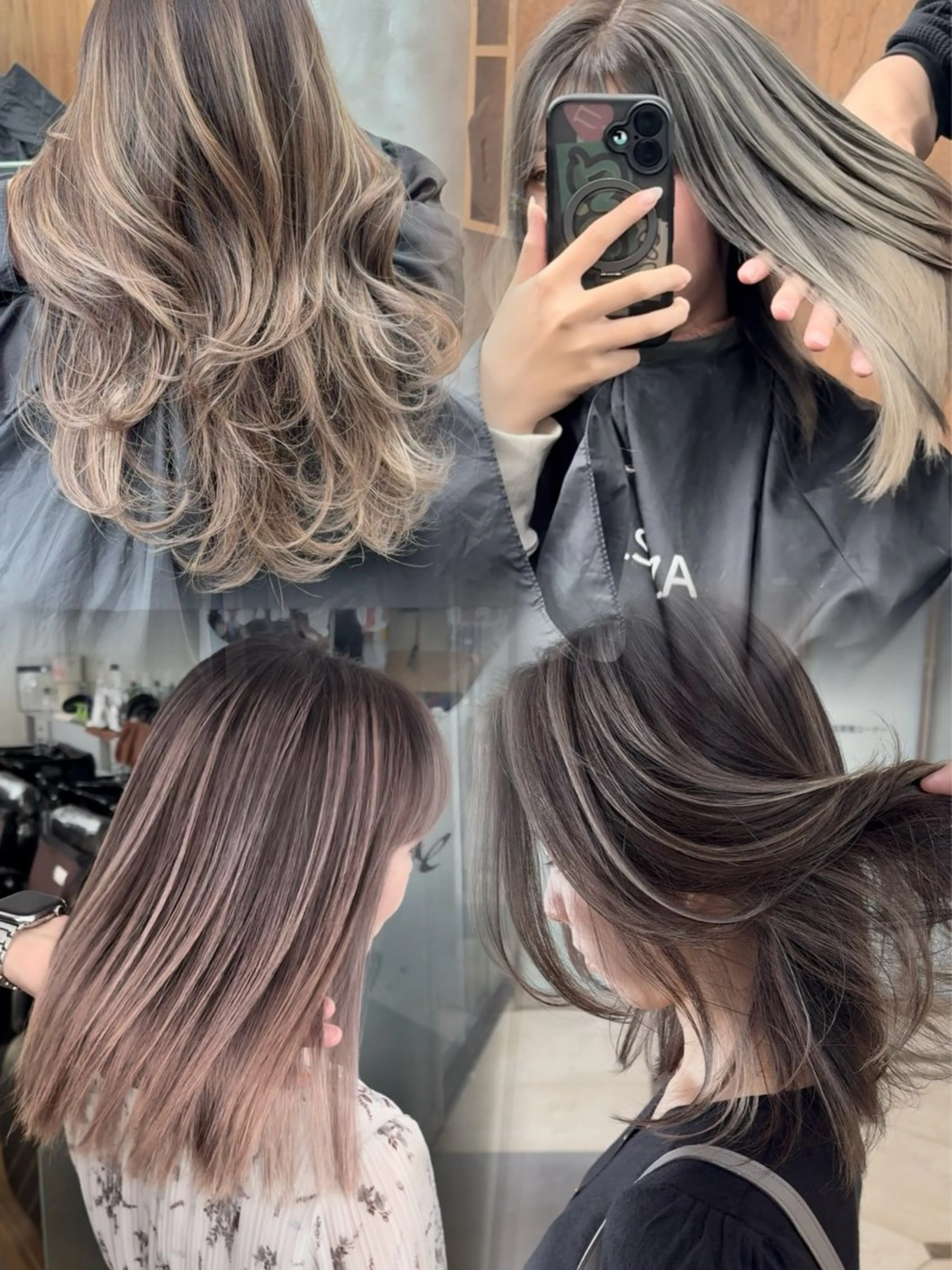 セミロング カラー ハイライト、レイヤー カット/西梅田/中西のヘアスタイル