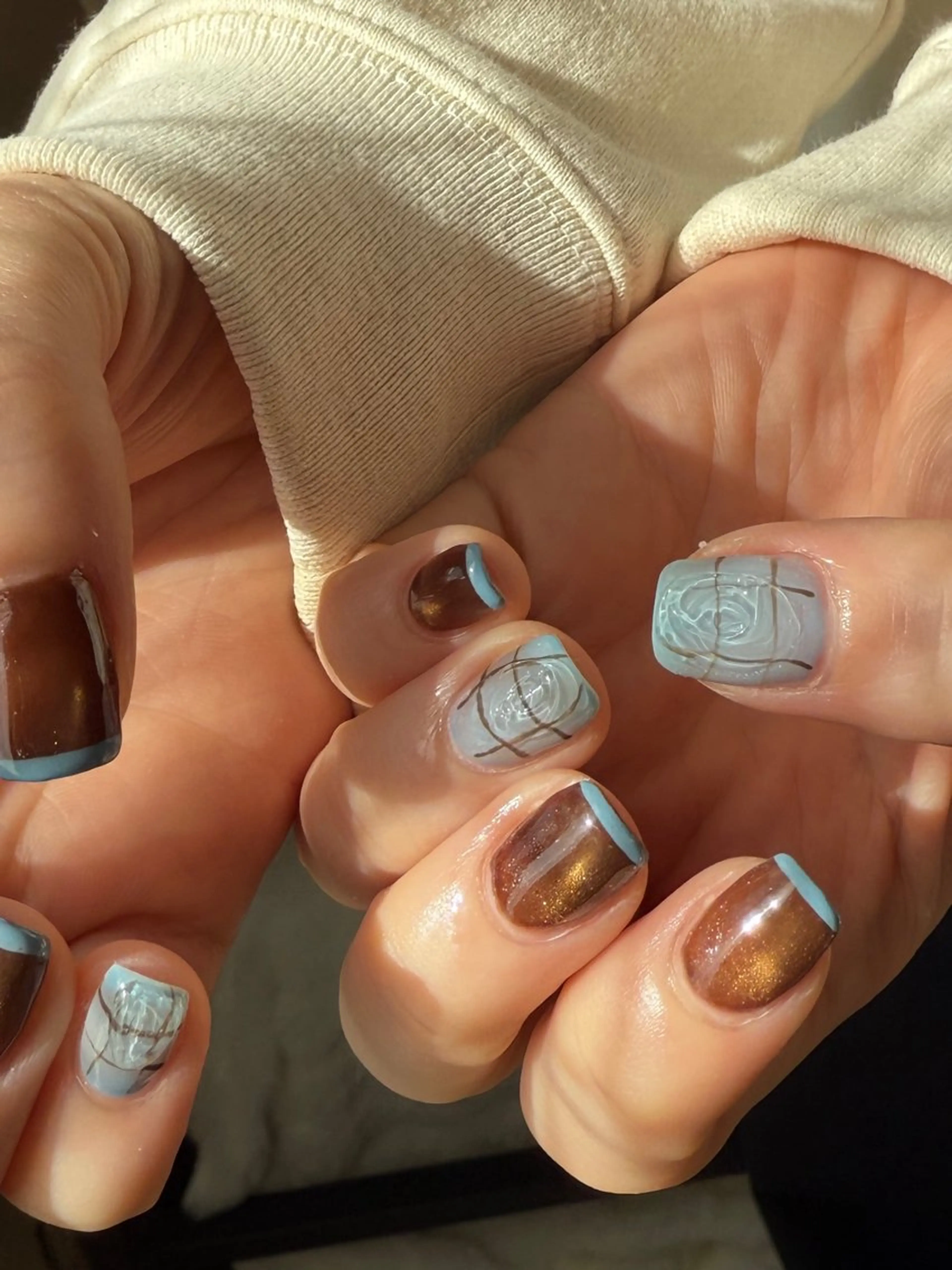 ネイル ブルー ブラウン ハンドネイル ayaka naruのネイルデザイン