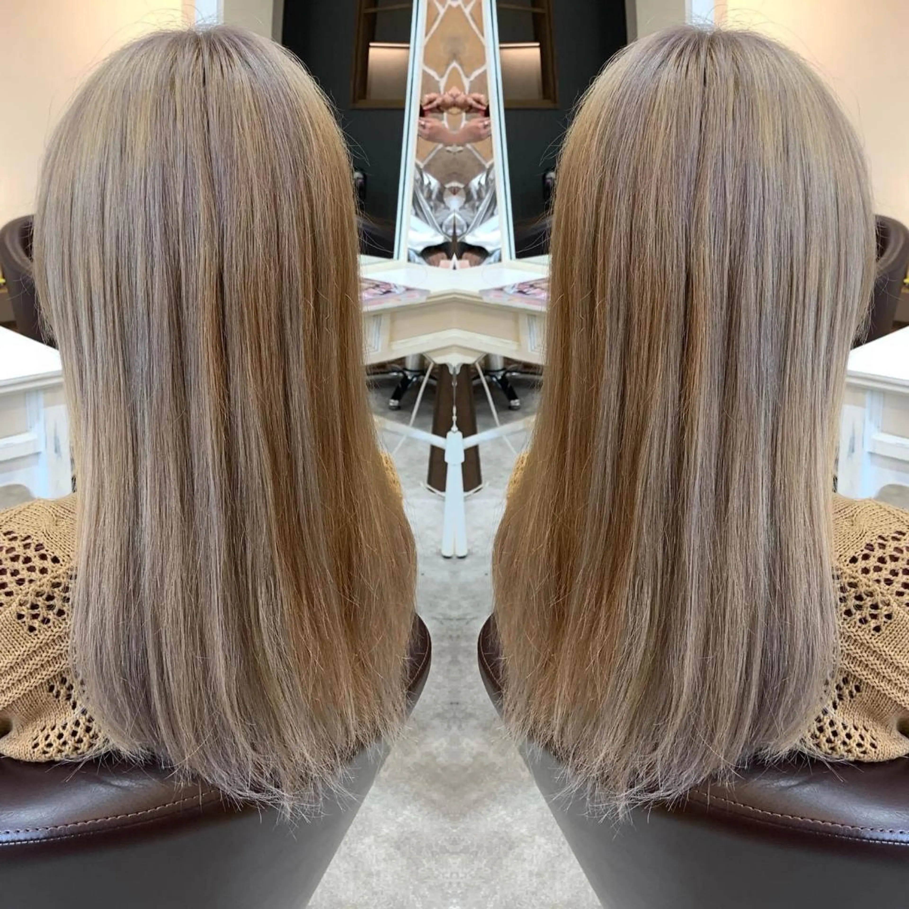 ロング カラー ベージュカラー ブリーチ ミルクティーベージュ ヘアカラー La fith  hair chill 松山大街道店所属・不動令 認定カラーリストのヘアスタイル