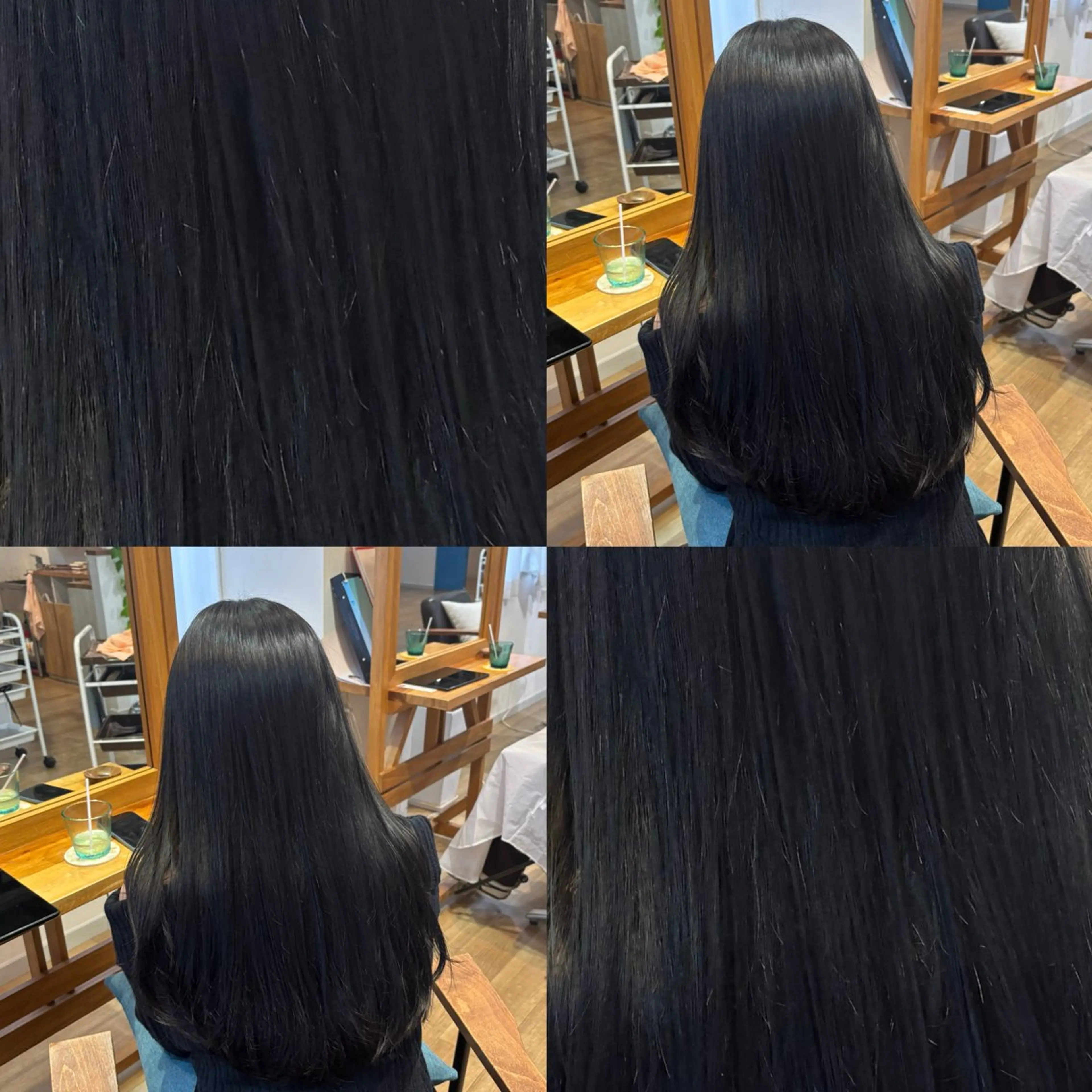 ロング カラー 黒髪 ブルーカラー ブルーブラック 韓国風ヘア レイヤーカット カット ヘアカラー トリートメント RINNO🌷艶髪/ 艶カラー/縮毛矯正のヘアスタイル