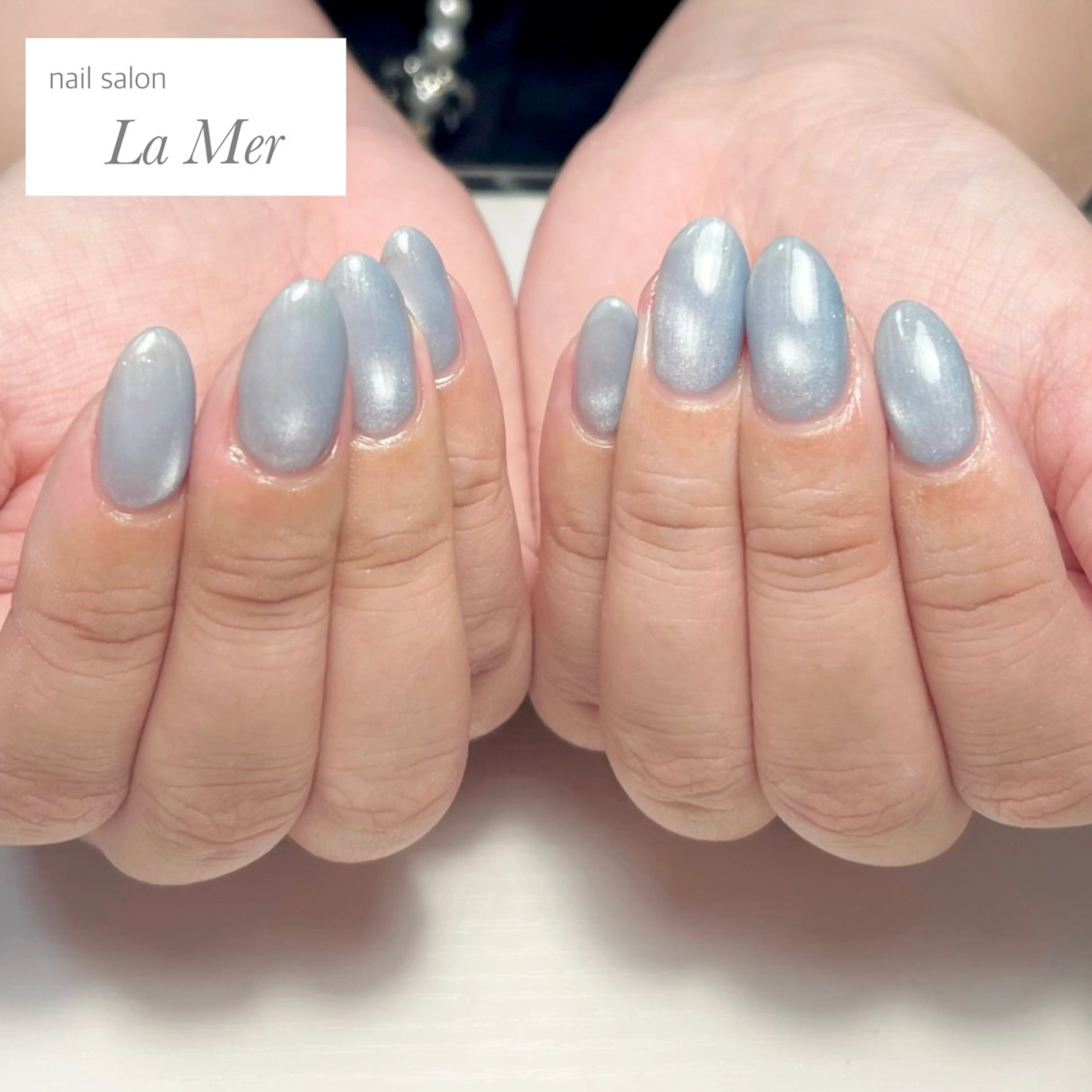 ネイル ブルー ジェルネイル マグネットネイル ビー玉ネイル ワンカラーネイル ハンドネイル nailsalon La Merのネイルデザイン