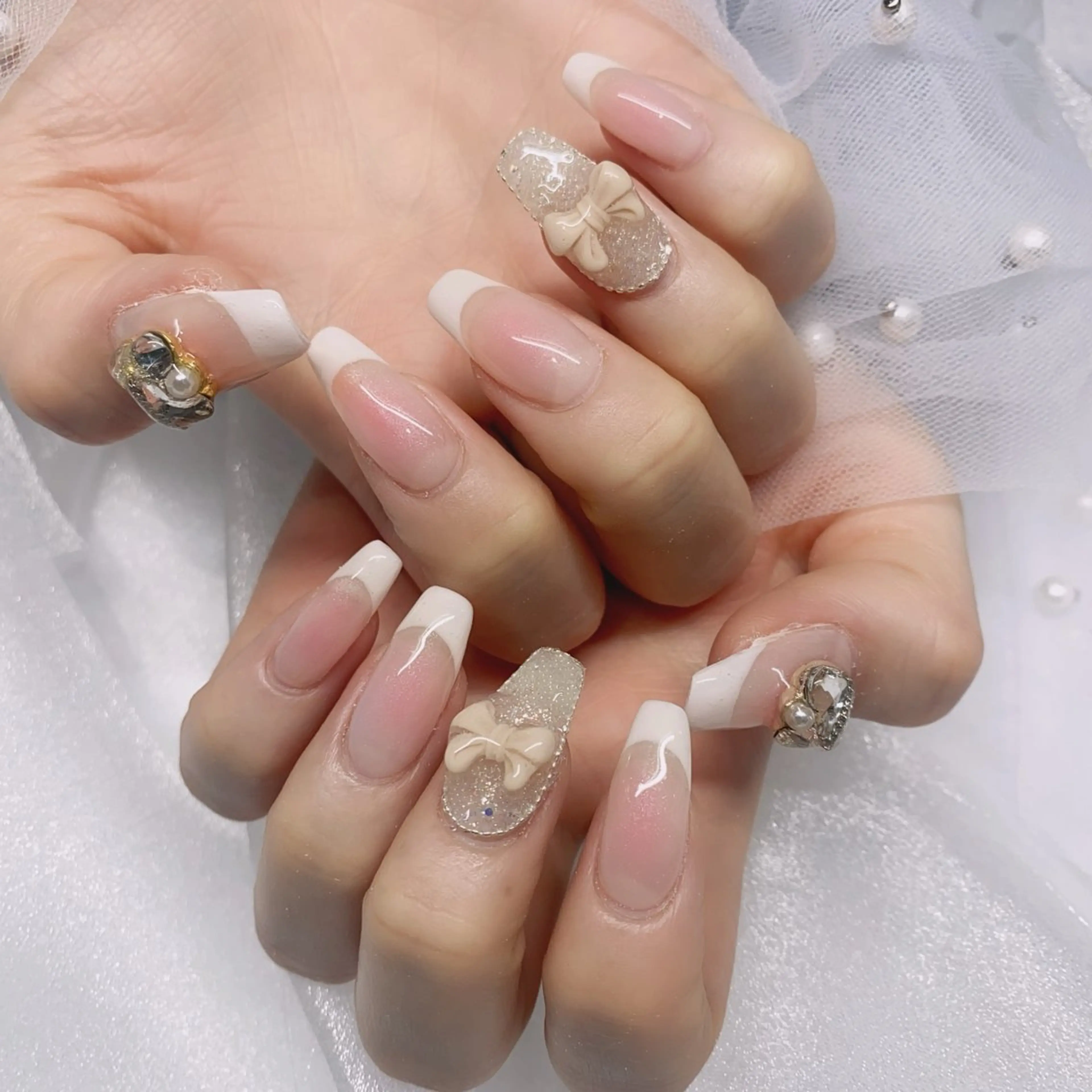ネイル 長さ出し ジェルネイル キラキラネイル 大理石ネイル(マーブル) ニュアンスネイル Morpho nailのネイルデザイン