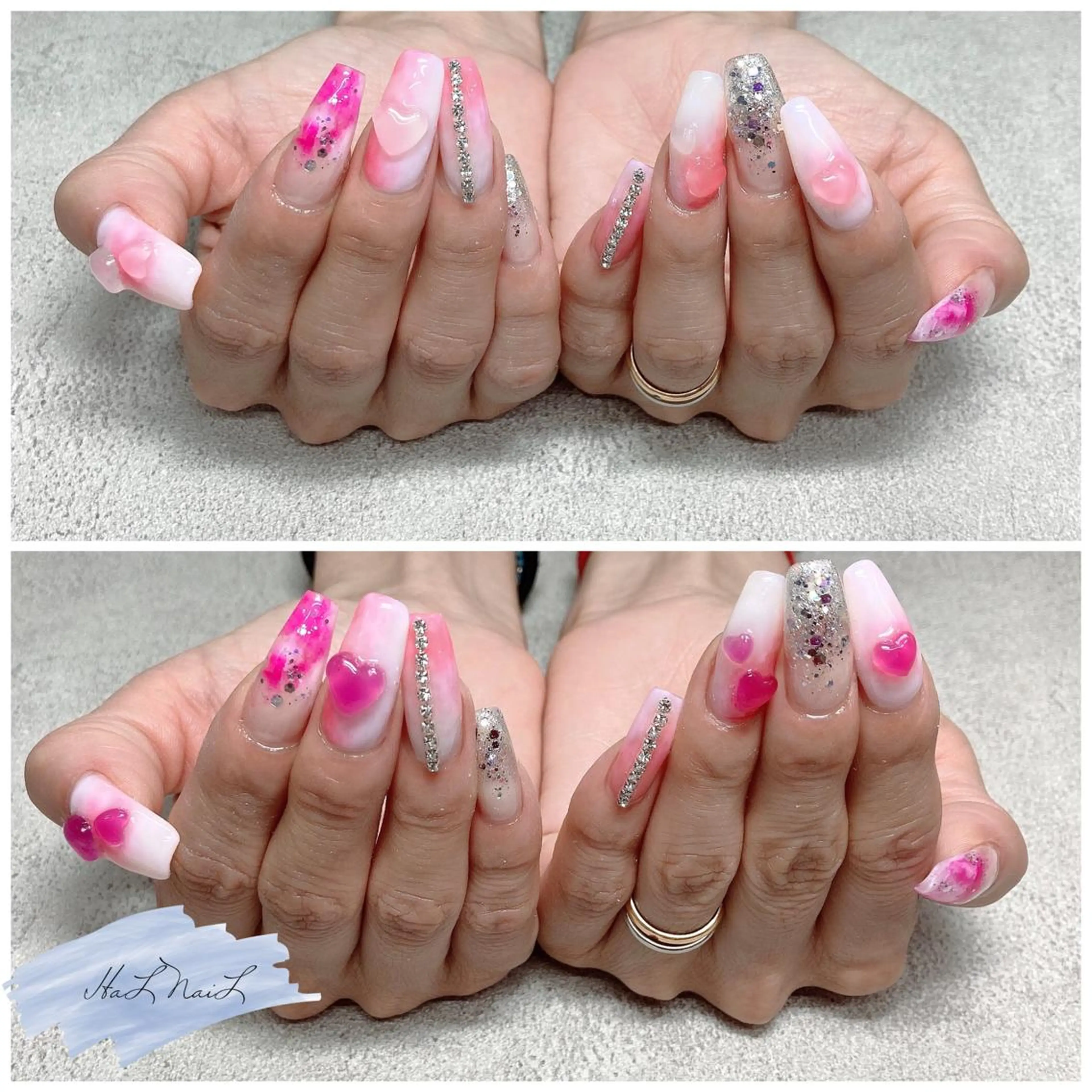 ネイル クリアネイル ハート ピンク ハンドネイル HaL NaiLのネイルデザイン