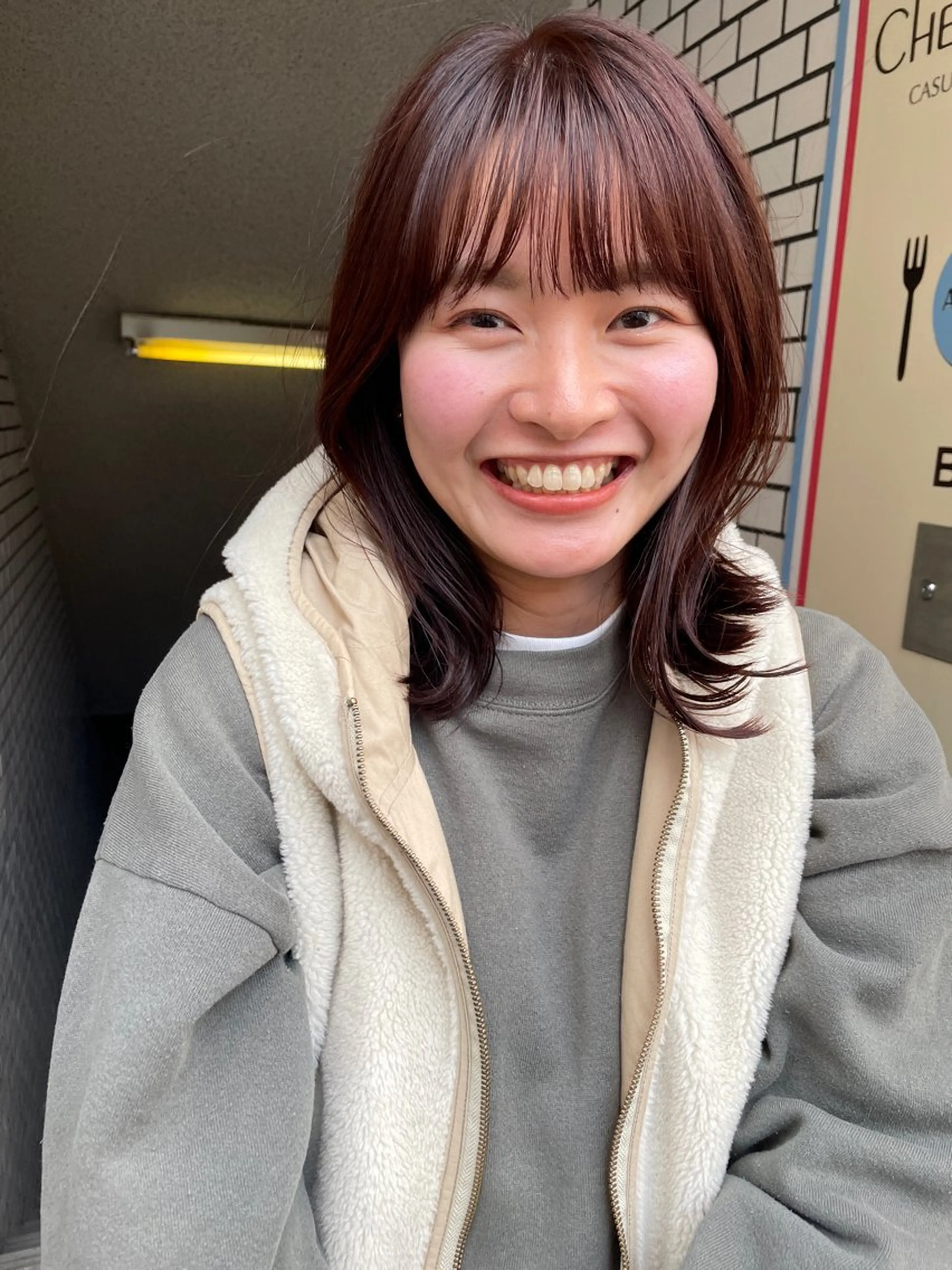 セミロング カラー オレンジ カット ヘアカラー トリートメント さの あやねのヘアスタイル