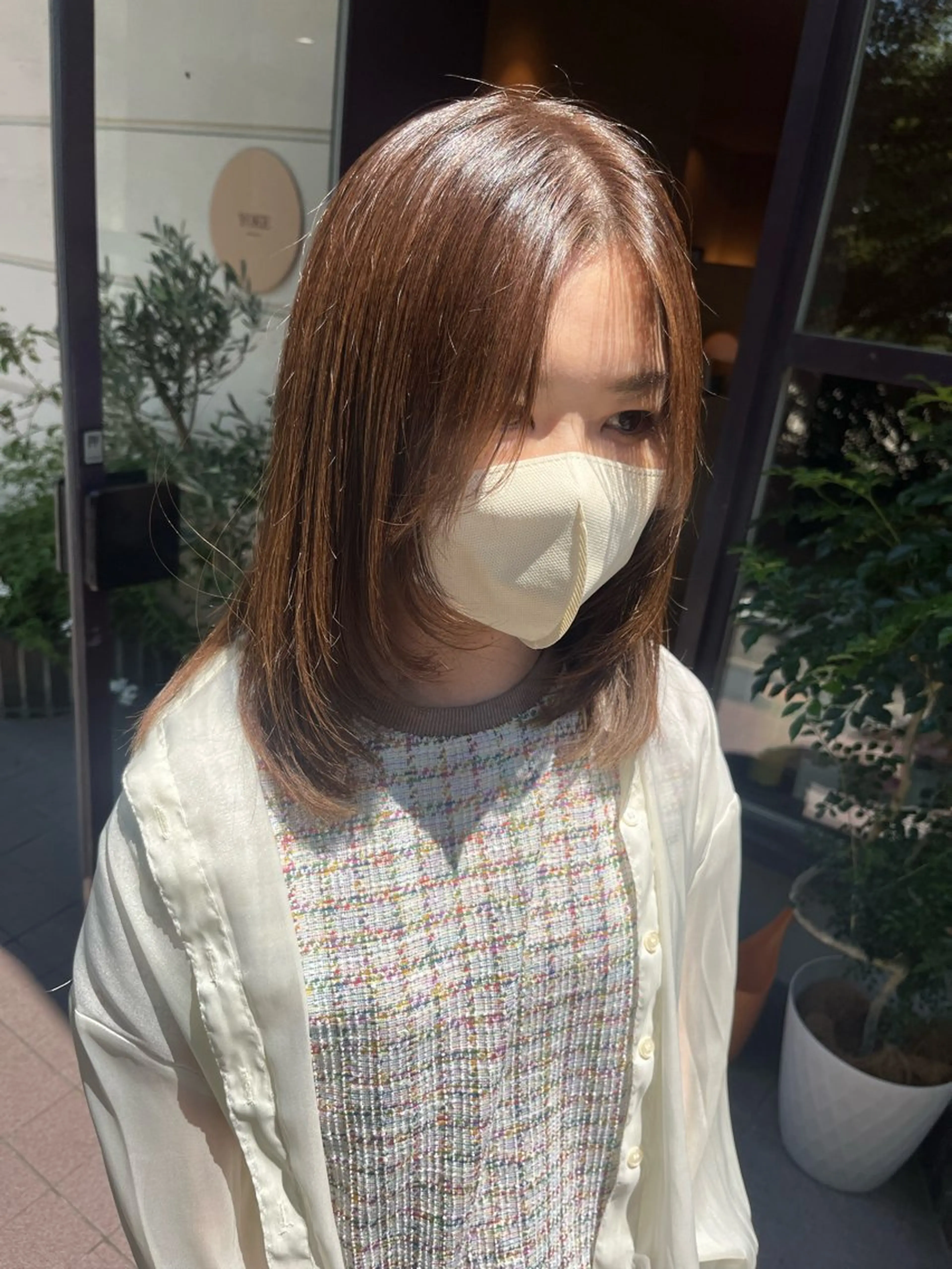 ミディアム 顔まわりレイヤー レイヤーカット カット ヘアカラー トリートメント 🐰桃山台/髪質改善 山亀のヘアスタイル