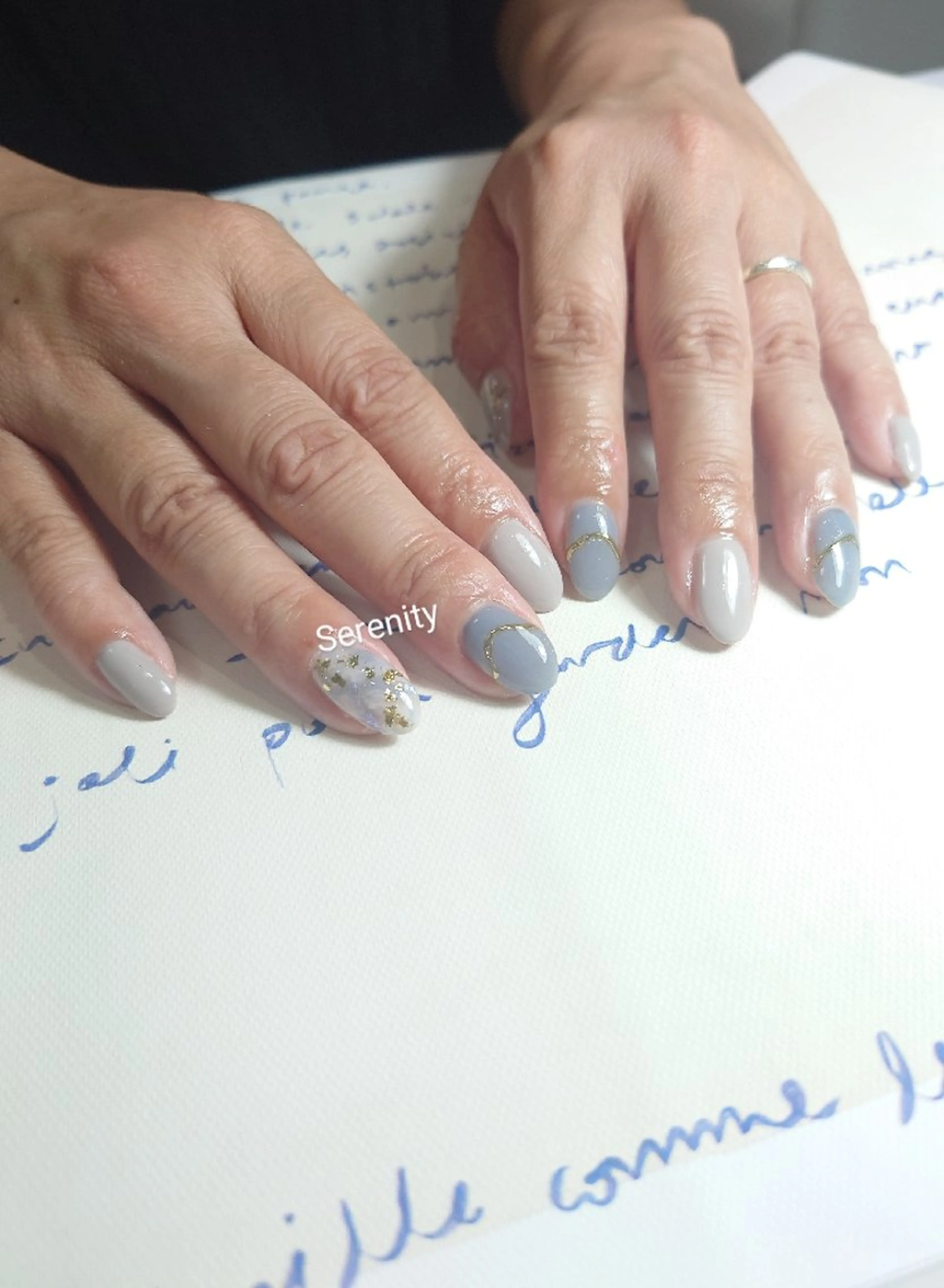 ネイル ブルー ゴールド マットネイル ミラーネイル nail  serenityのネイルデザイン