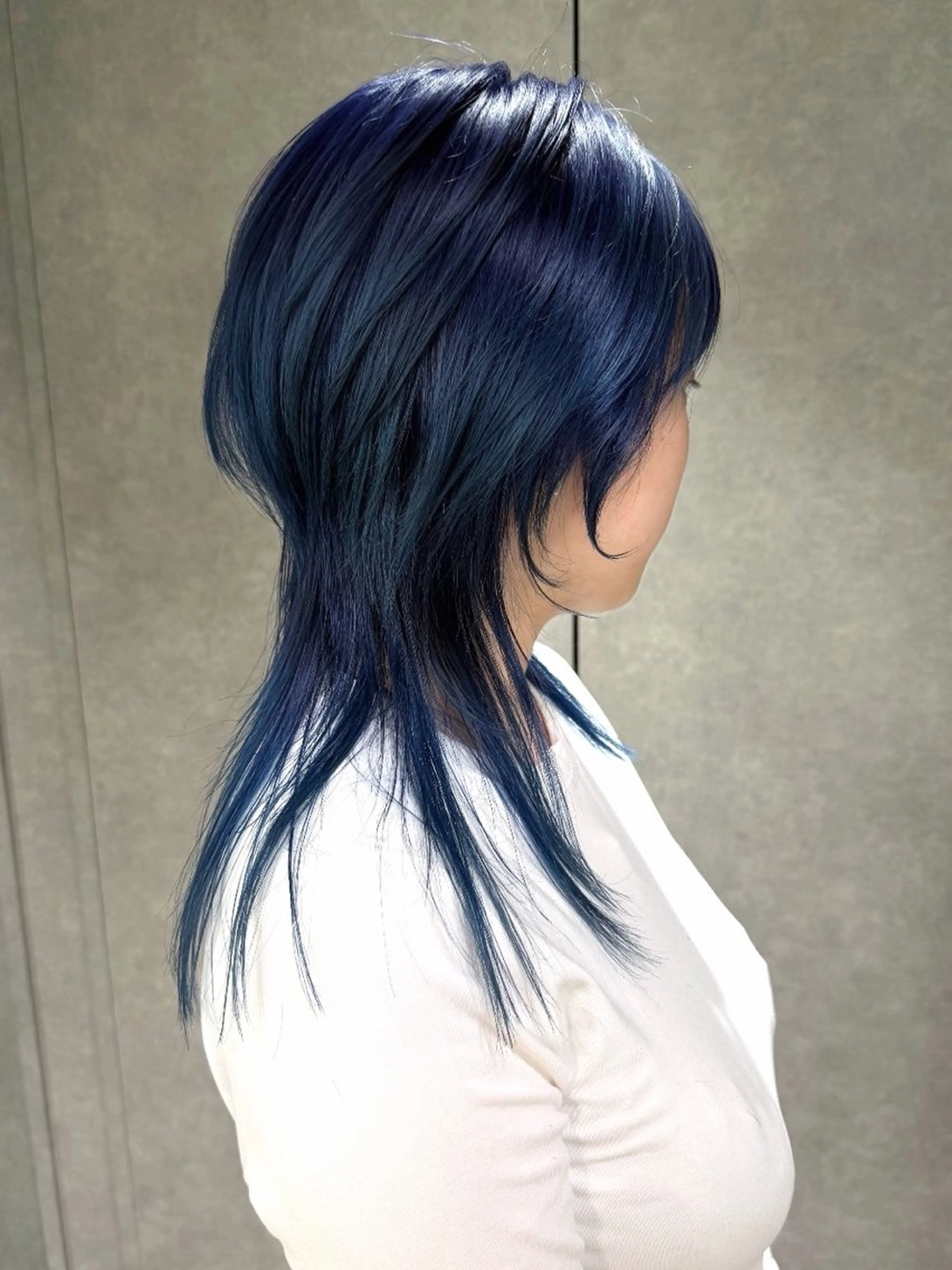 セミロング カラー ブルーカラー ネイビーカラー マレットヘア ウルフカット カット ヘアカラー yu-kaハッシュ カット/韓国レイヤーのヘアスタイル
