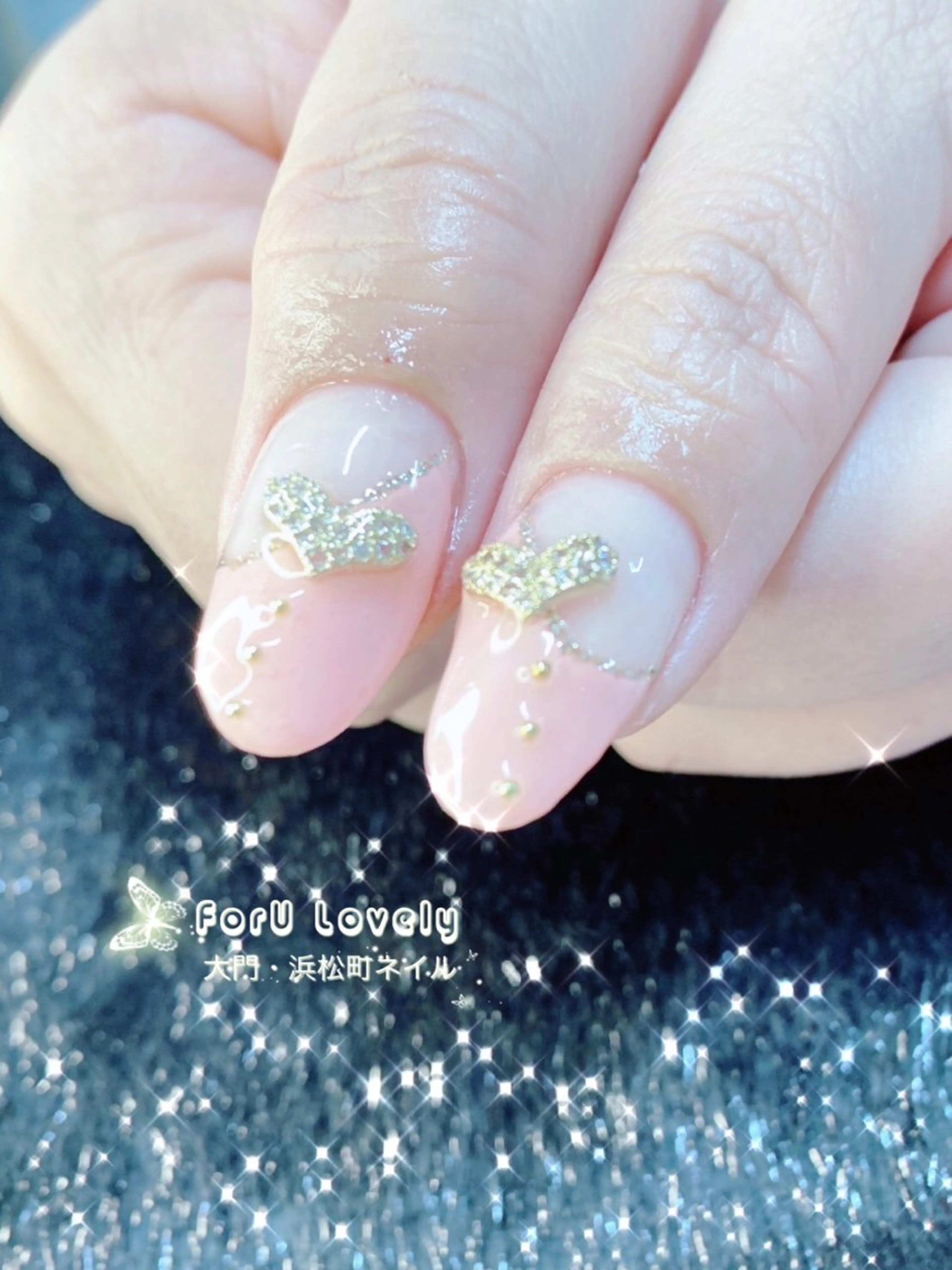 ネイル ダブルフレンチ フレンチネイル ガラスフレンチ ハート 韓国ネイル 大門浜松町 ネイルのネイルデザイン
