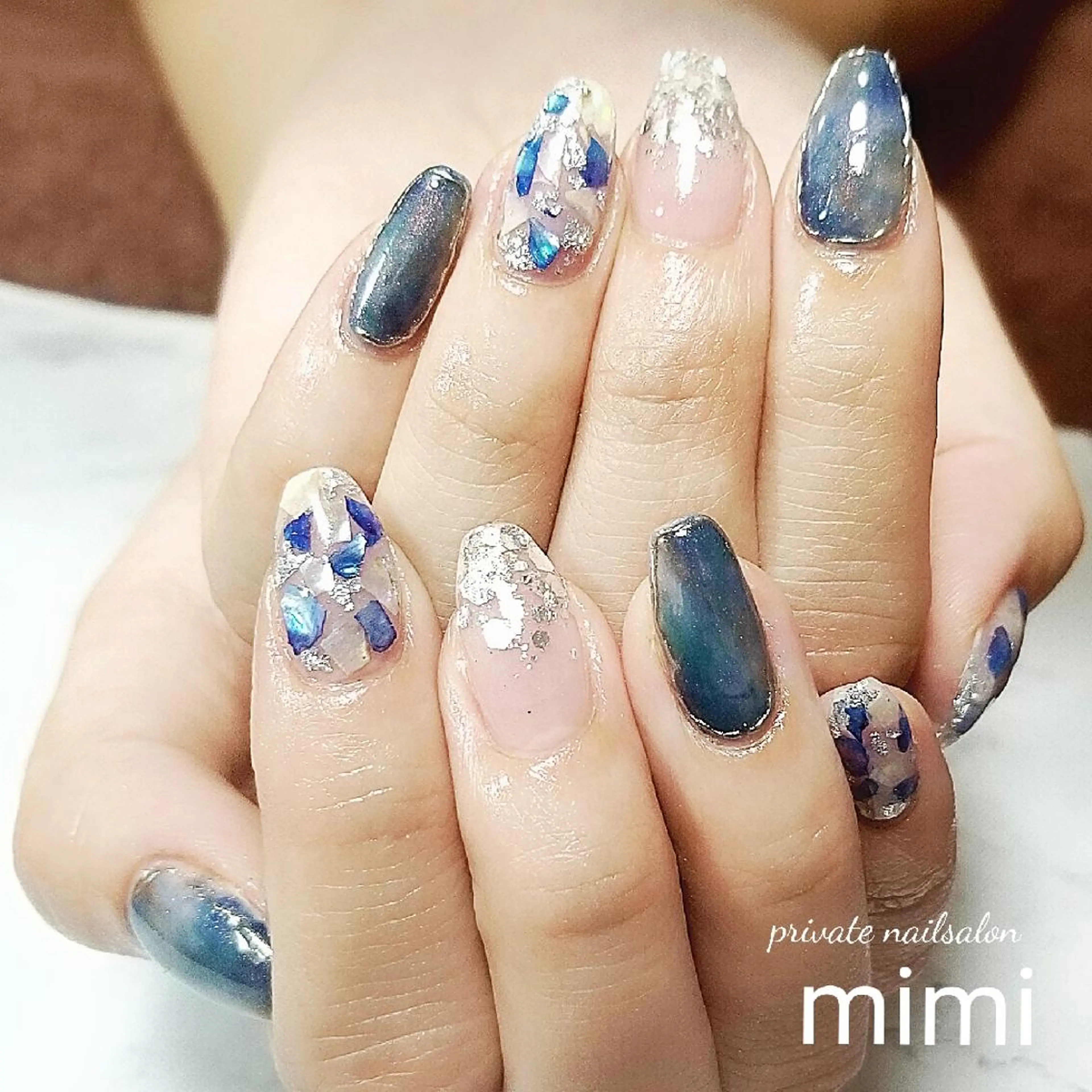 ネイル アートネイル ブルー 博多ネイル ｍｉｍｉのネイルデザイン