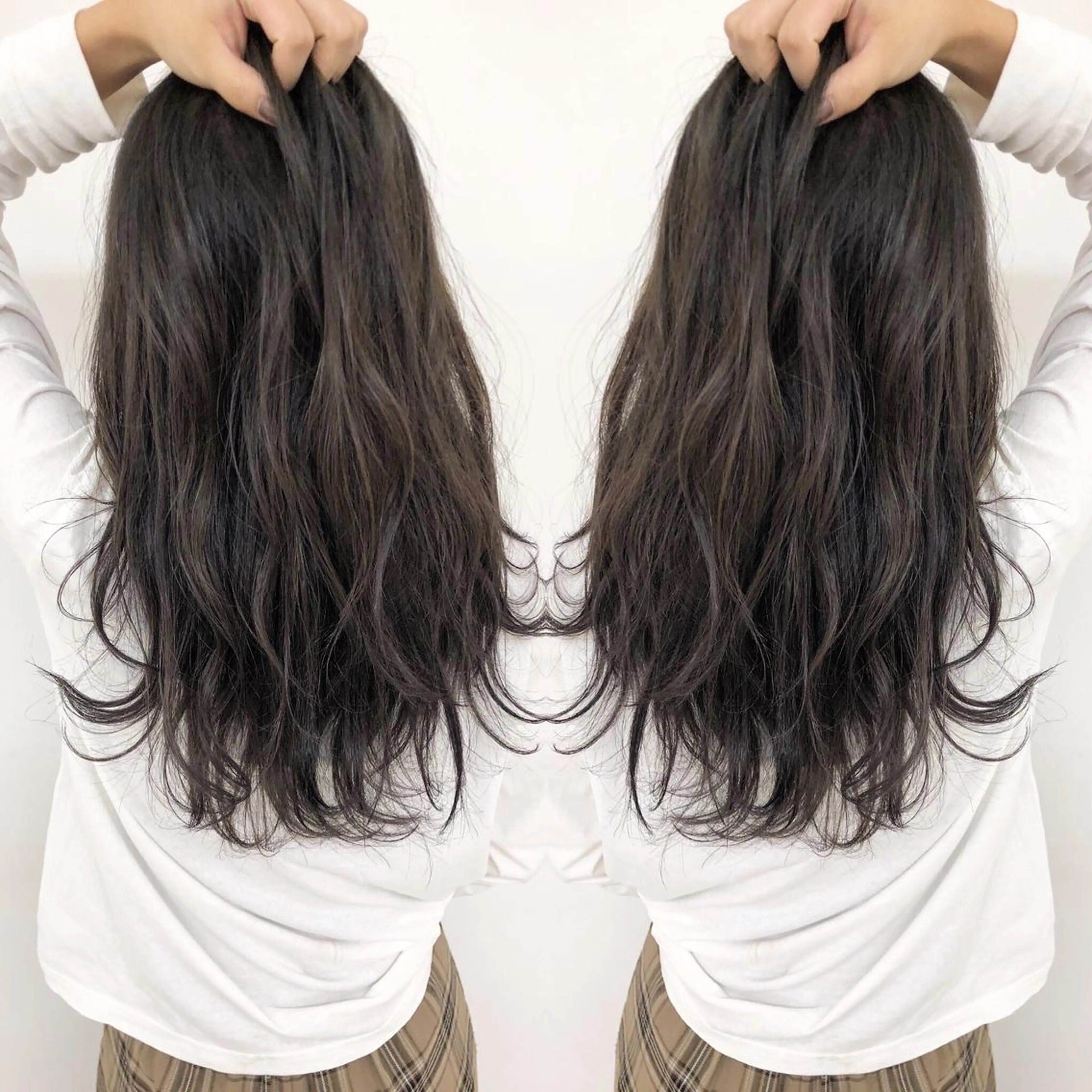 ロング カラー アッシュ バレイヤージュ ブリーチ グラデーションカラー グレージュ 三鷹で1番ショート ボブをカットする新谷のヘアスタイル