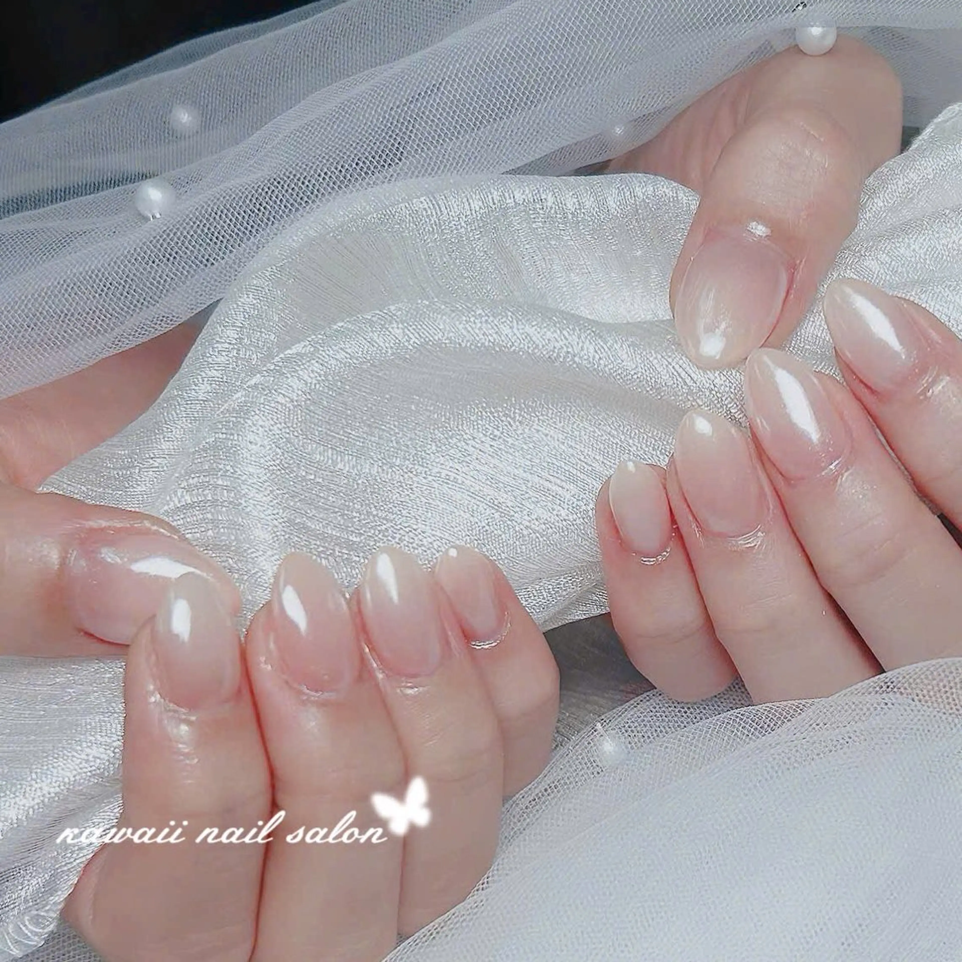 ネイル チークネイル ドット フレンチネイル 韓国ネイル レース Kawaii Nail Salonのネイルデザイン