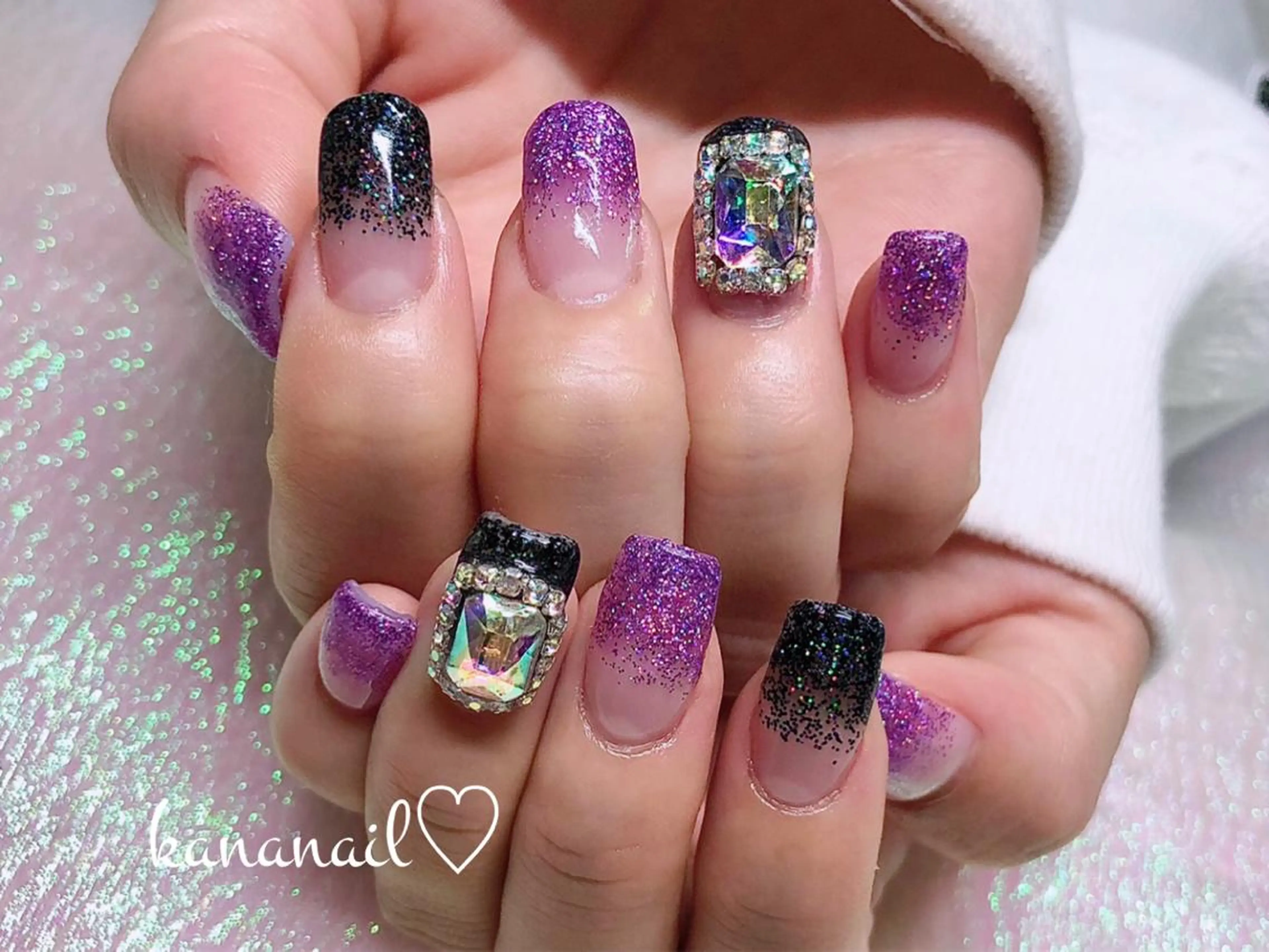 ネイル 長さ出し ラメ(グリッター) ラメグラデーション kananail ♡のネイルデザイン