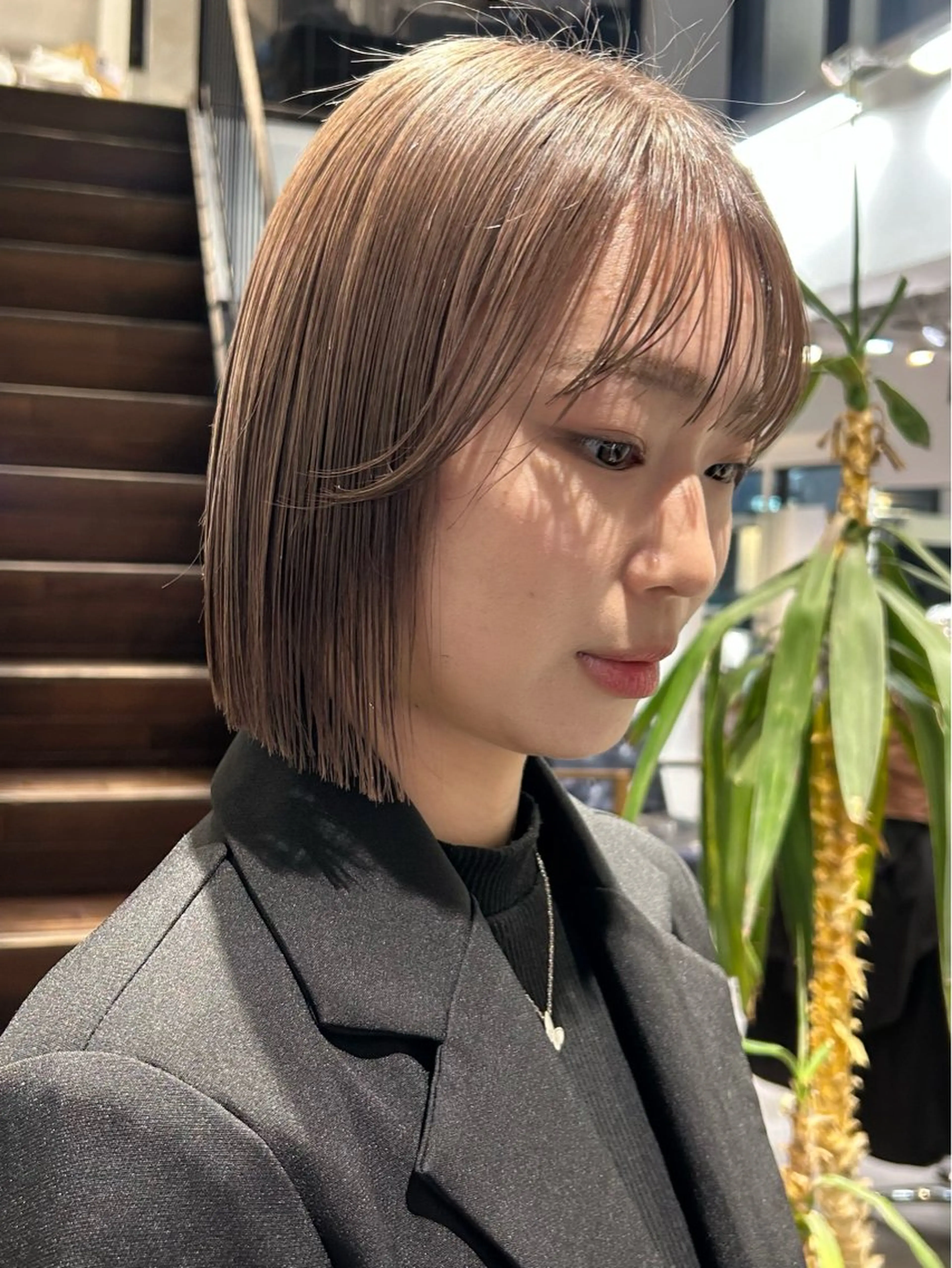 ミディアム カラー パーマ メンズ カット ヘアカラー レイヤー/透明感/ ブリーチなし/わかなのヘアスタイル