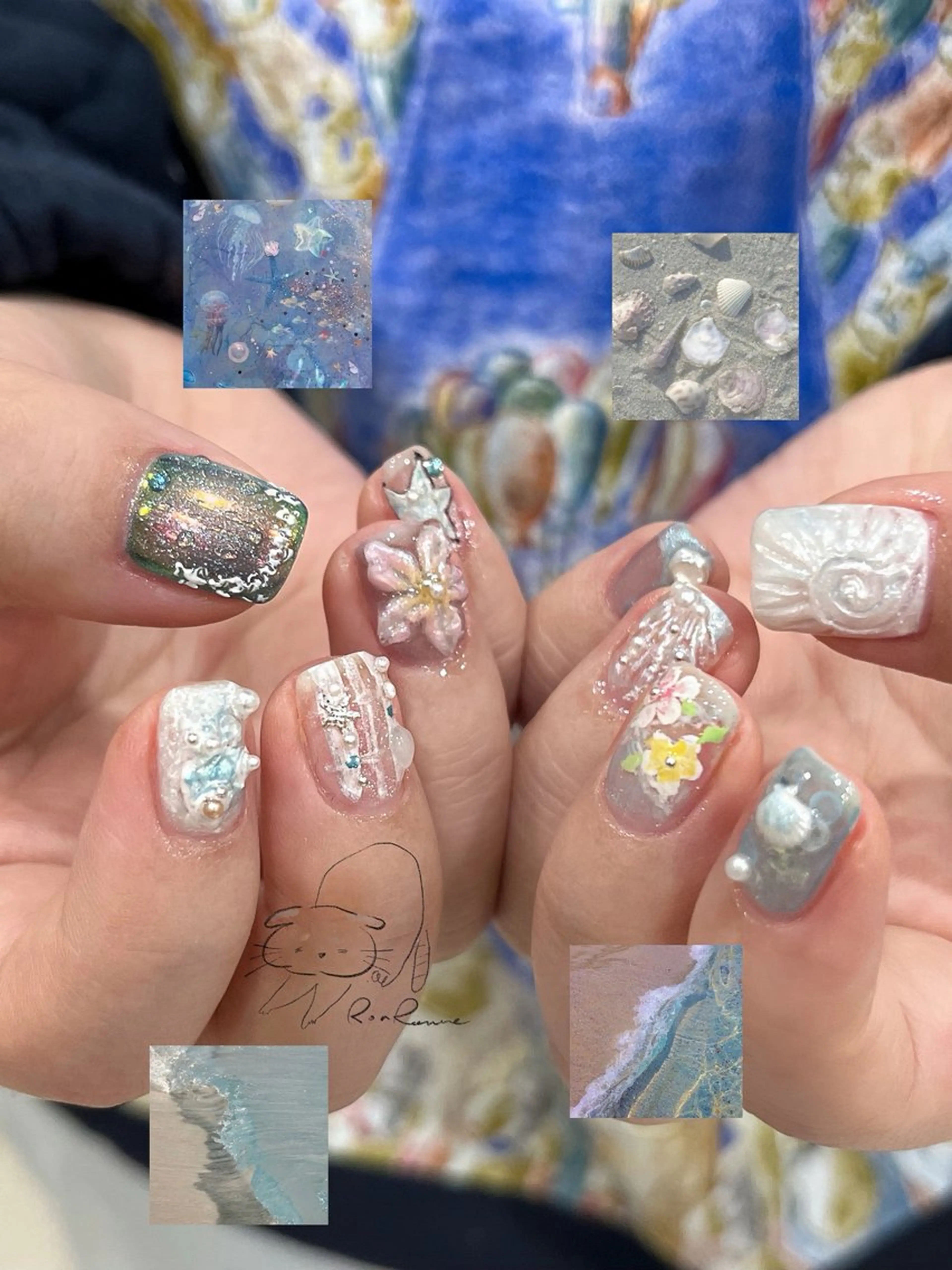 ネイル オーロラネイル 長さ出し フレンチネイル ジェルネイル ミラーネイル ハンドネイル ronronne .のネイルデザイン