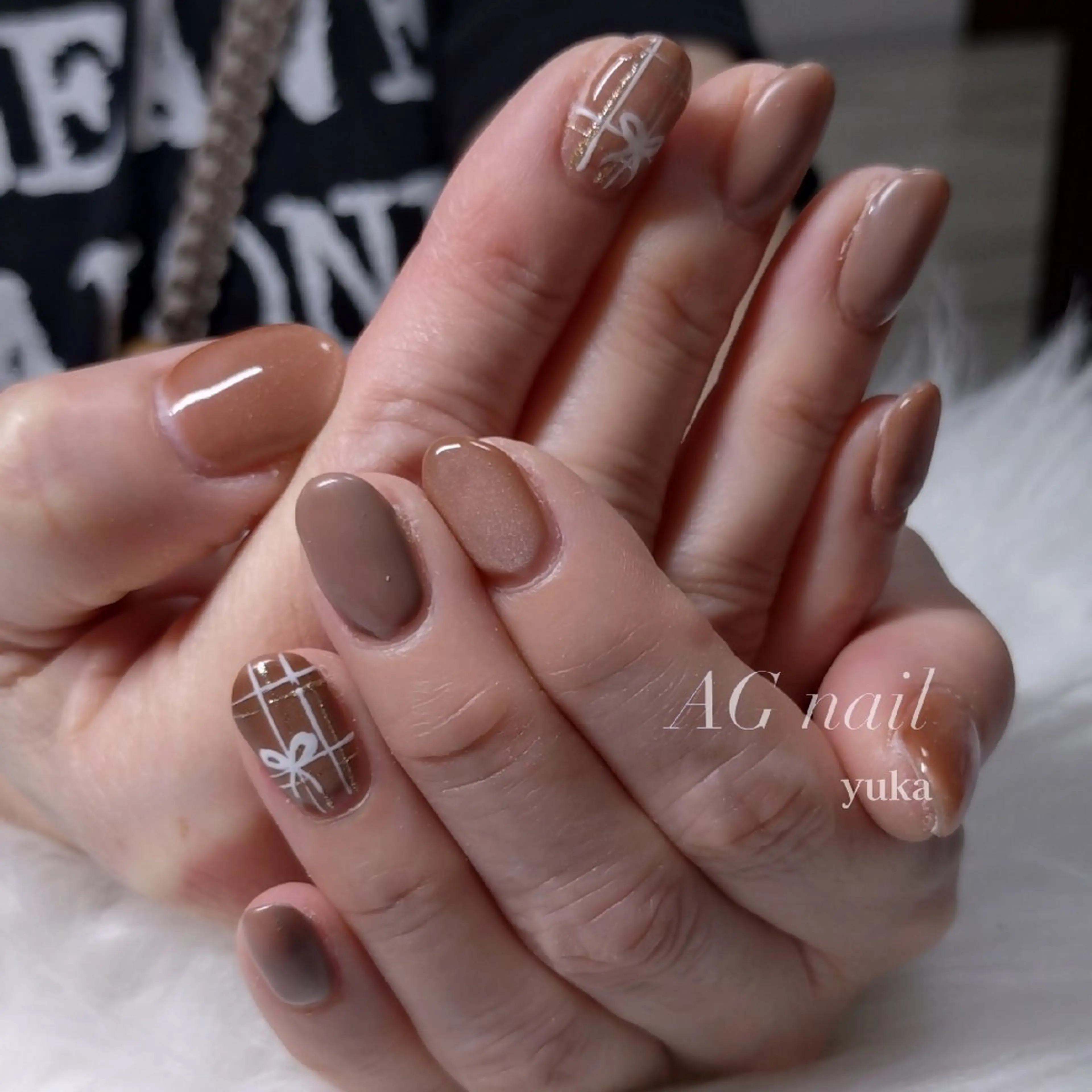 ネイル リボン ハンドネイル AGnail 富永  /オフ込みフィルインのネイルデザイン
