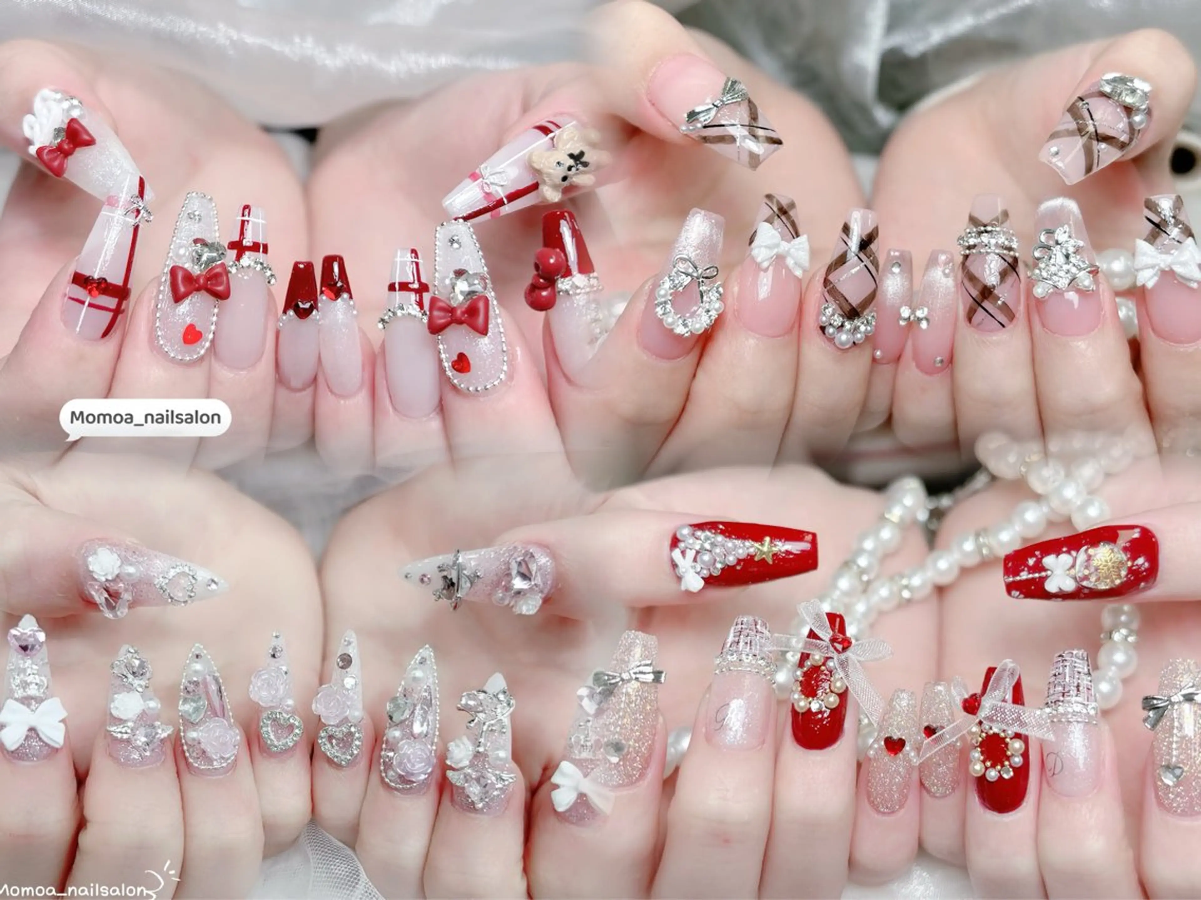 ネイル キラキラネイル 韓国ネイル スカルプネイル ハンドネイル MoMoA Nail ネイル長さ出し専門店のネイルデザイン