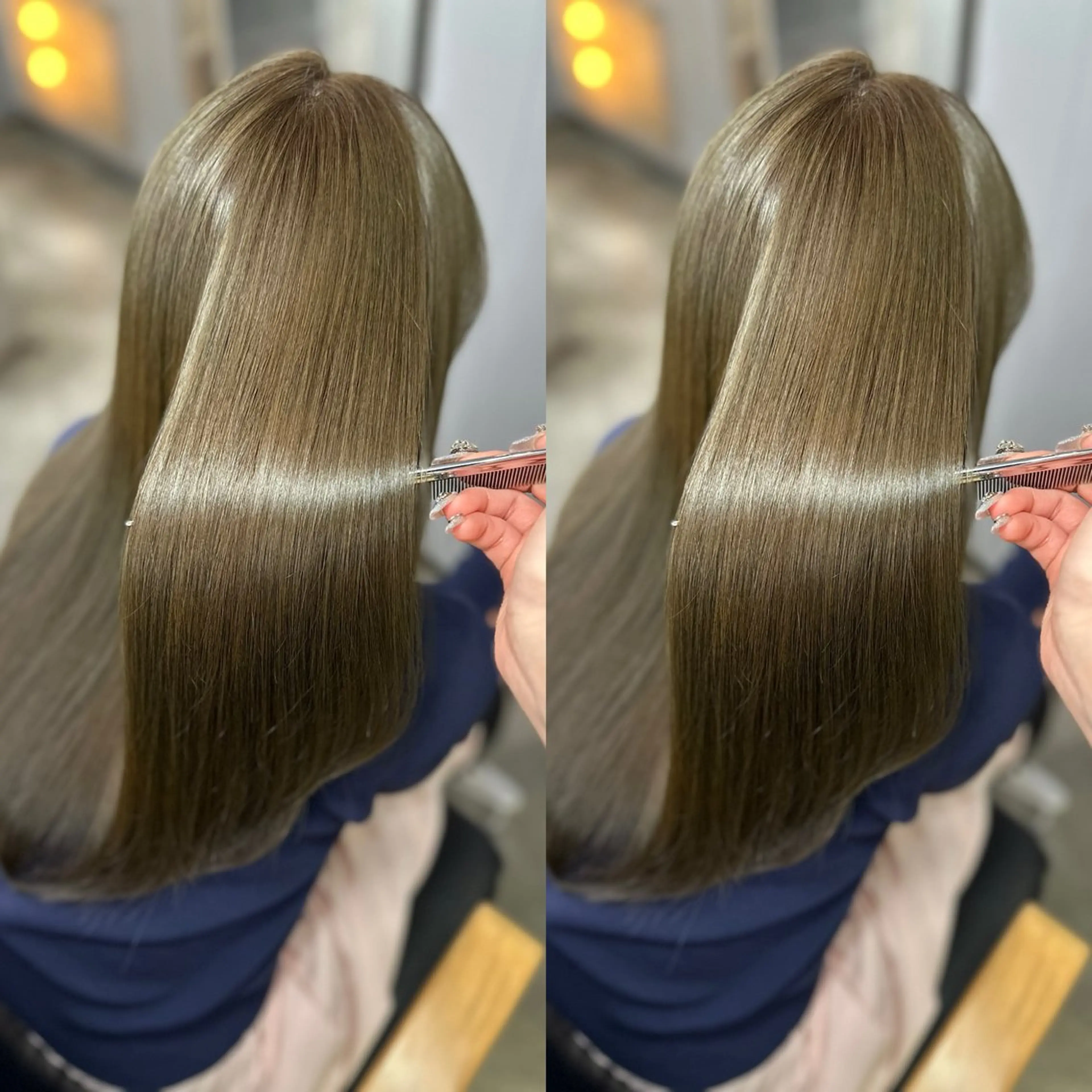 ロング カラー ブリーチ ブリーチなしカラー オリーブカラー ボブ 髪質改善 縮毛矯正×ボブ💎 髪質改善/木下のヘアスタイル