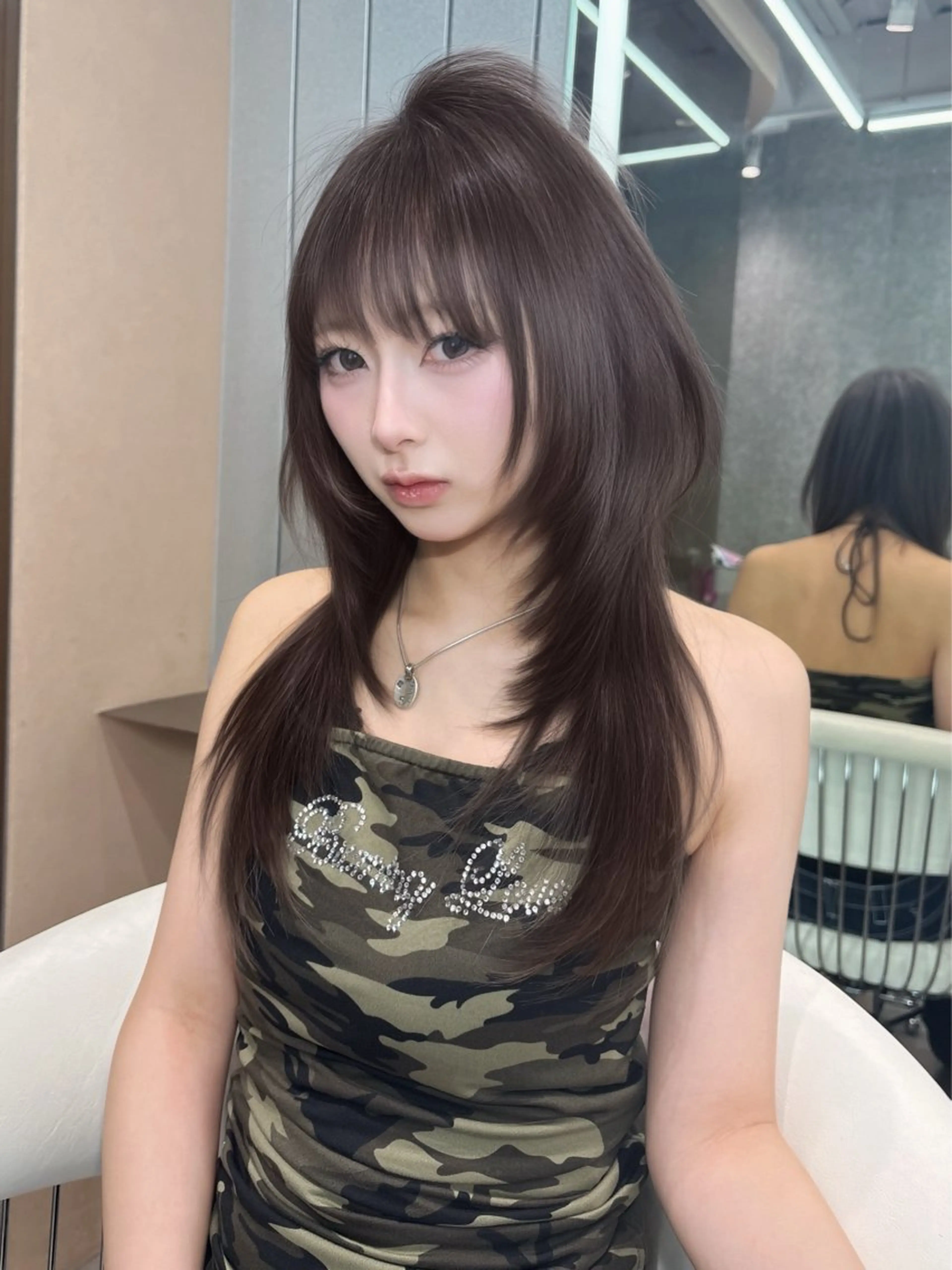 ロング ヘアアレンジ 顔まわりレイヤー 顔周りカット ハッシュカット 髪質改善 韓国風ヘア カット トリートメント ヘアセット 大宮‎🩵縮毛矯正 レイヤー　佐藤和のヘアスタイル