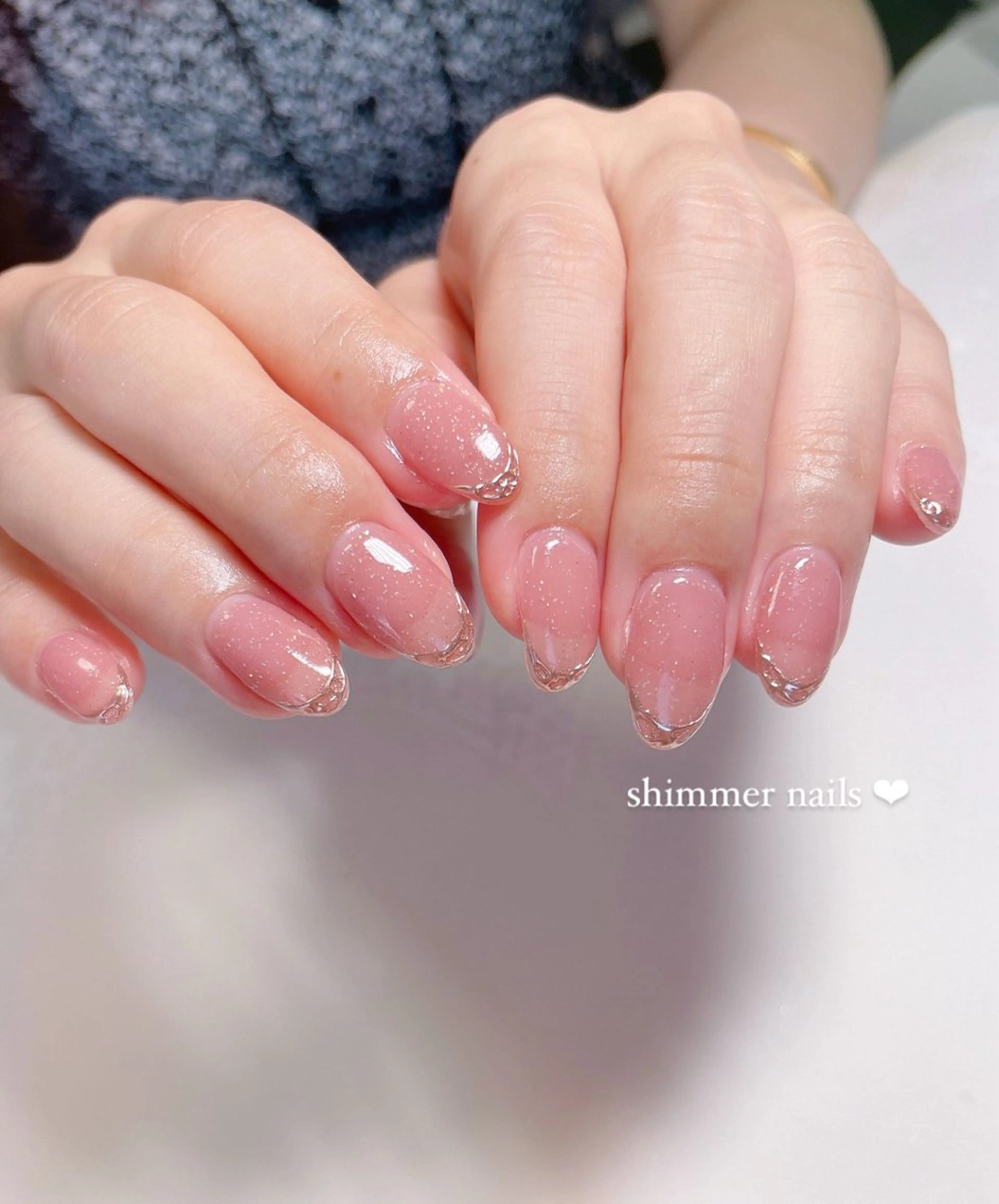 ネイル フレンチネイル ミラーネイル 持ち込み ピンク shimmer nailsのネイルデザイン