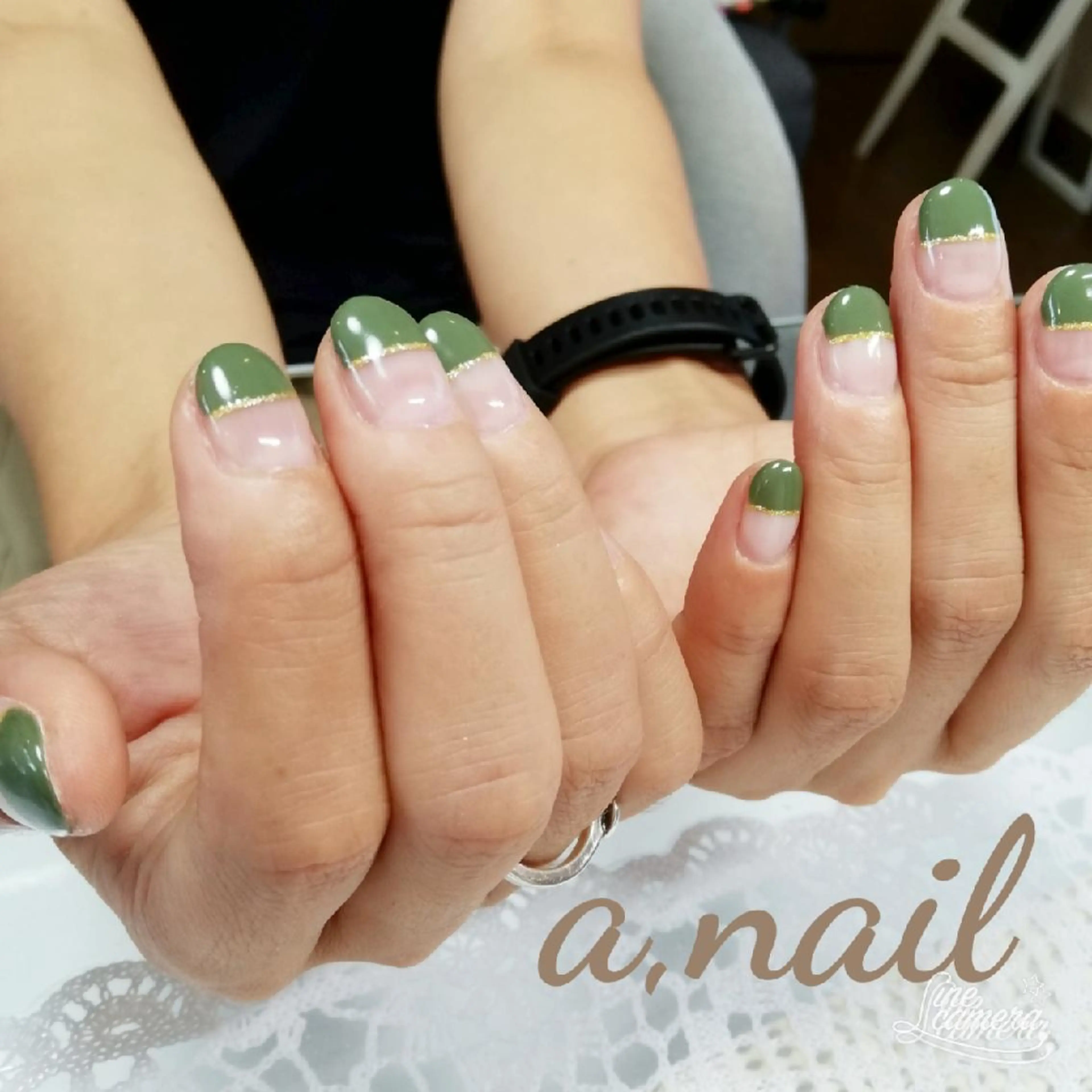 ネイル フレンチネイル グリーン ハンドネイル ネイルサロン エーネイルのネイルデザイン