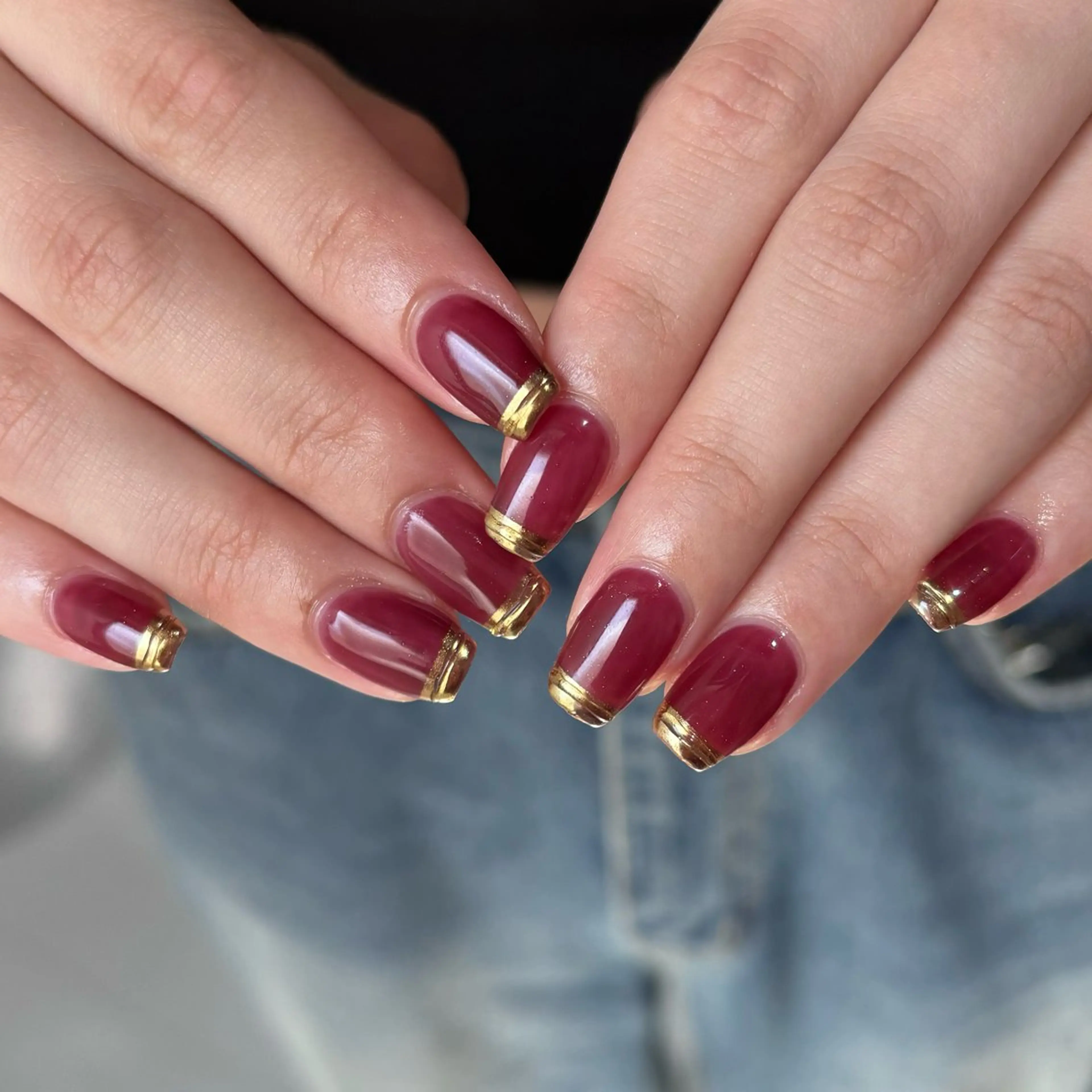 ネイル クリアネイル ゴールド ミラーネイル 赤色 CLALA Makoのネイルデザイン