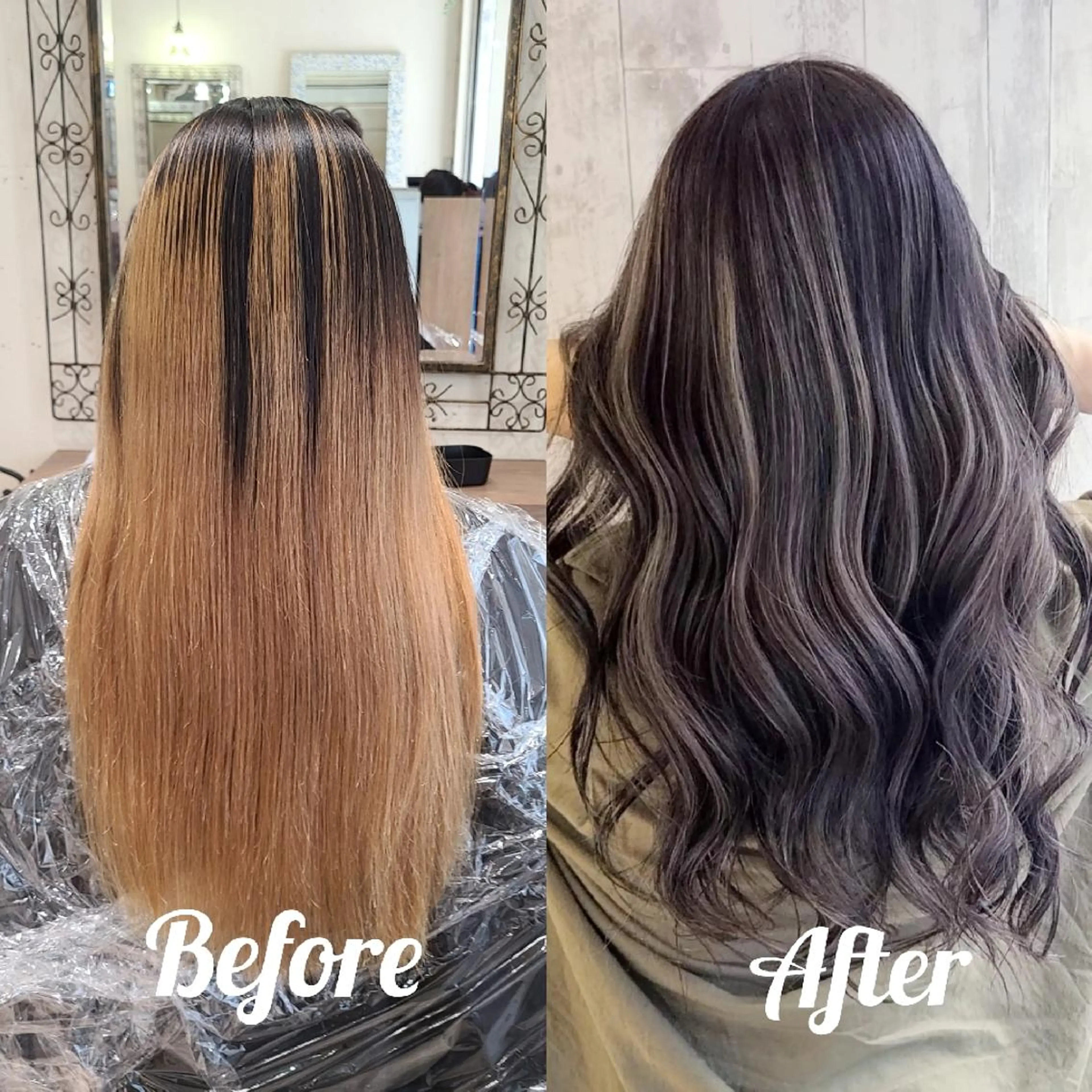 ロング カラー アッシュ アッシュグレー バレイヤージュ ベージュカラー ブリーチ バレイヤージュ/ ハイライト/大内格のヘアスタイル