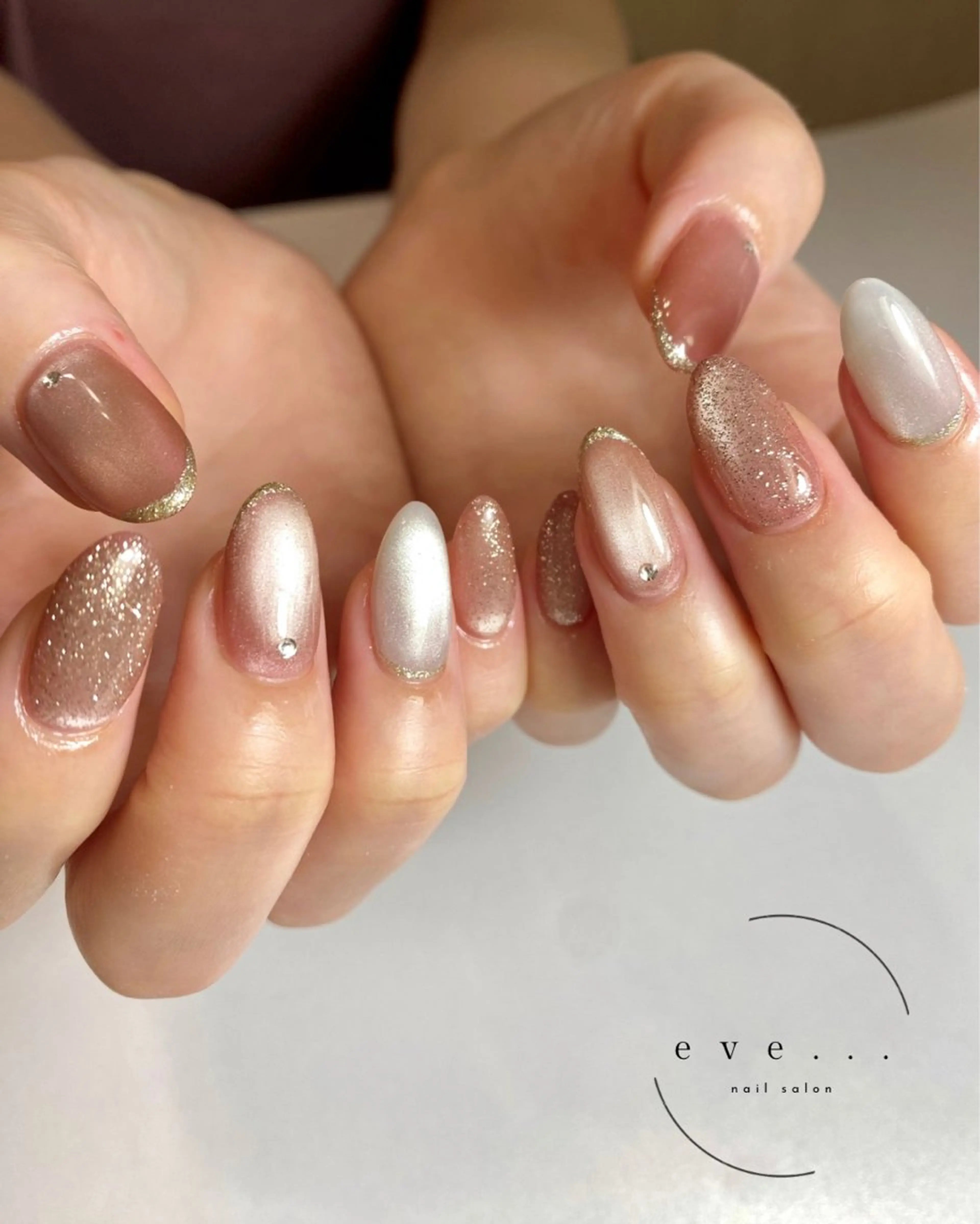 ネイル 長さ出し マグネットネイル ブライダルネイル ハンドネイル nail salon eve...のネイルデザイン